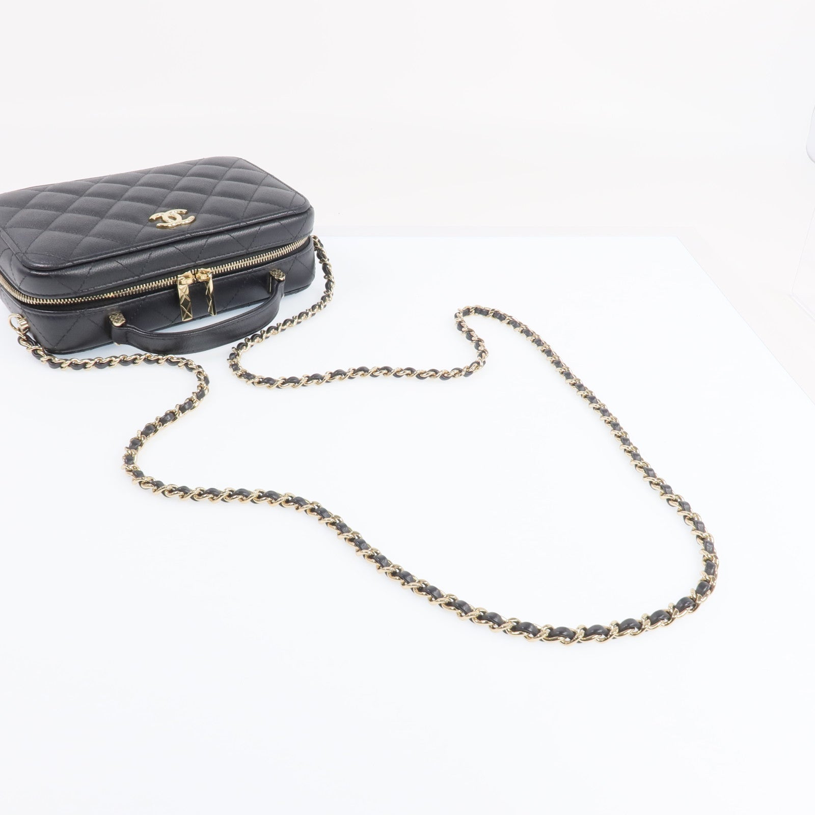 CHANEL 【激減優惠】牛皮皮革Vanity Case金扣手挽肩背兩用袋