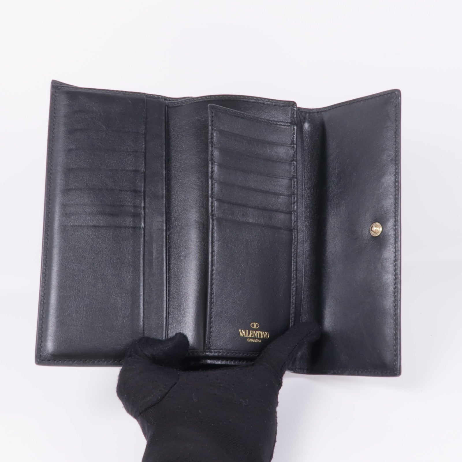Valentino GHW Long Wallet Lambskin Leather Black