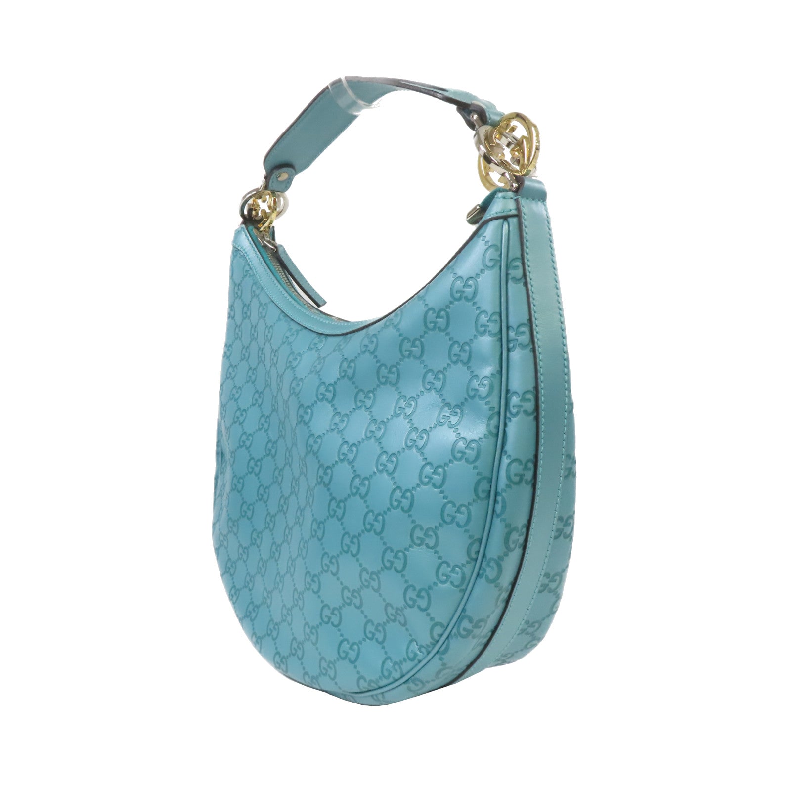 GUCCI 牛皮皮革GG Twins Bag金扣手挽肩背兩用袋藍綠色