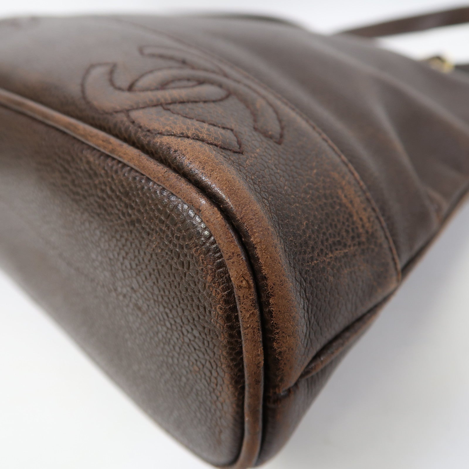 CHANEL Caviar皮革Shoulder Bag金扣肩背袋啡色