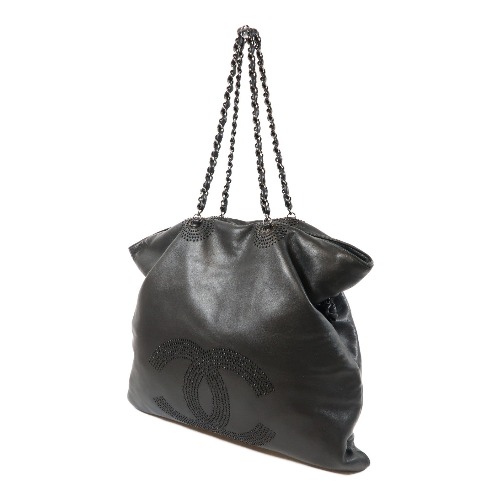 CHANEL 【激減優惠】羊皮皮革Shoulder Bag銀扣鏈帶肩背袋黑色