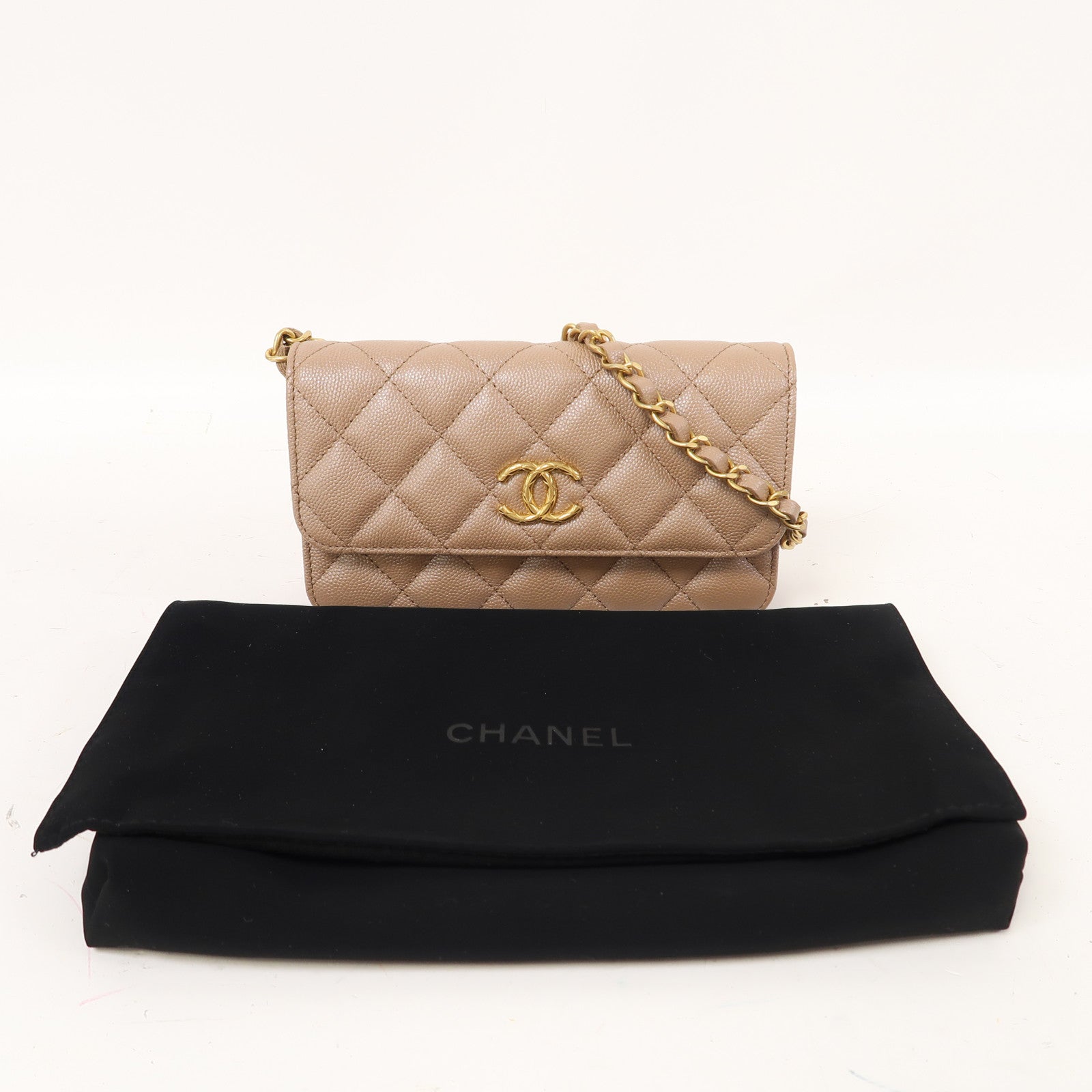 CHANEL 菱格牛皮皮革Adjustable Buckle Chain Gold金扣鏈帶肩背袋粉紅色