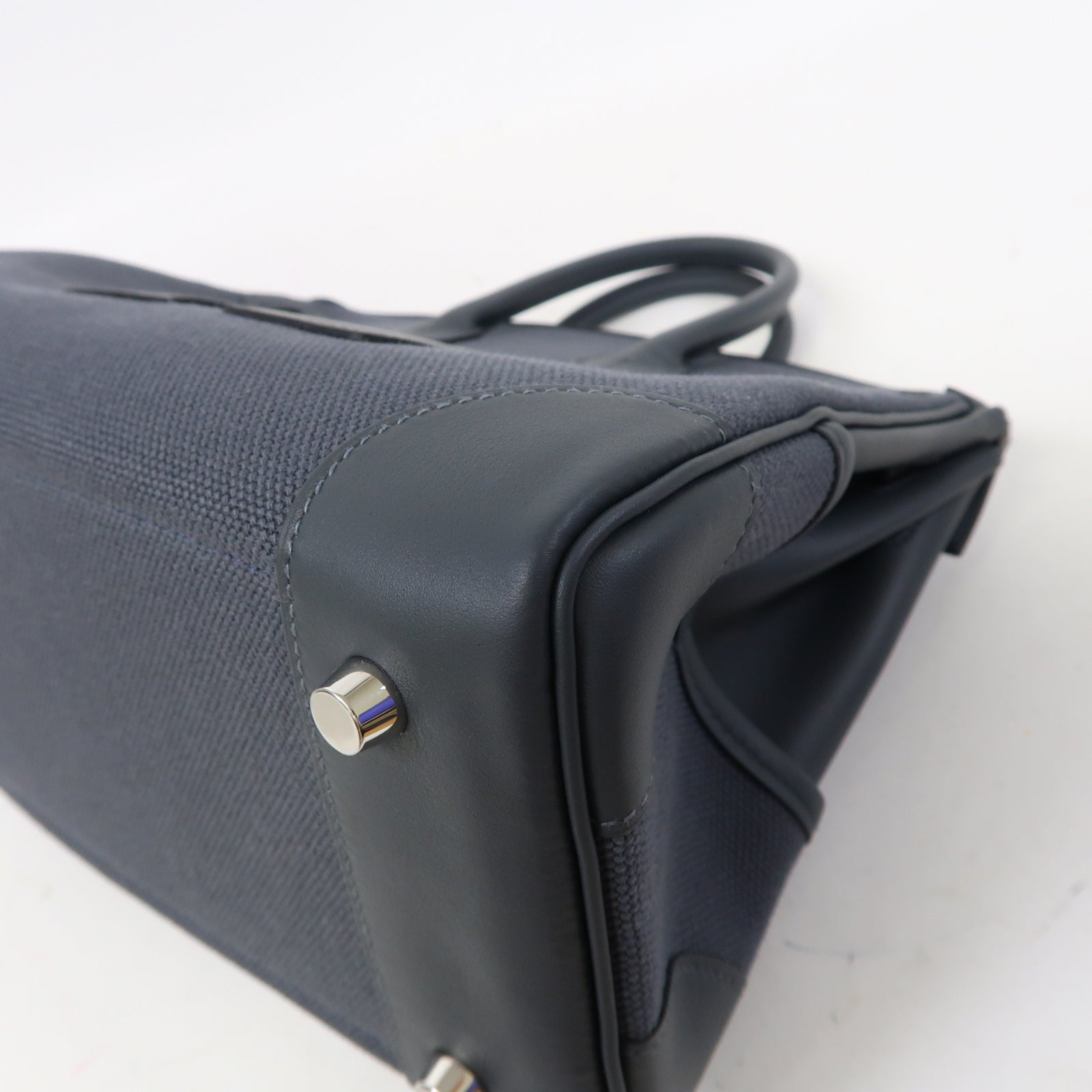 HERMES 帆布Birkin 25銀扣手挽袋霧霾灰色
