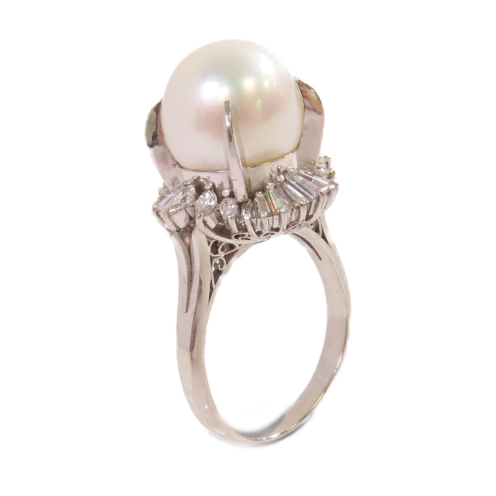 JEWELRY PT900鉑金/12mm珍珠/1.07ct鑚石Pearl Diamond Ring戒指US#8