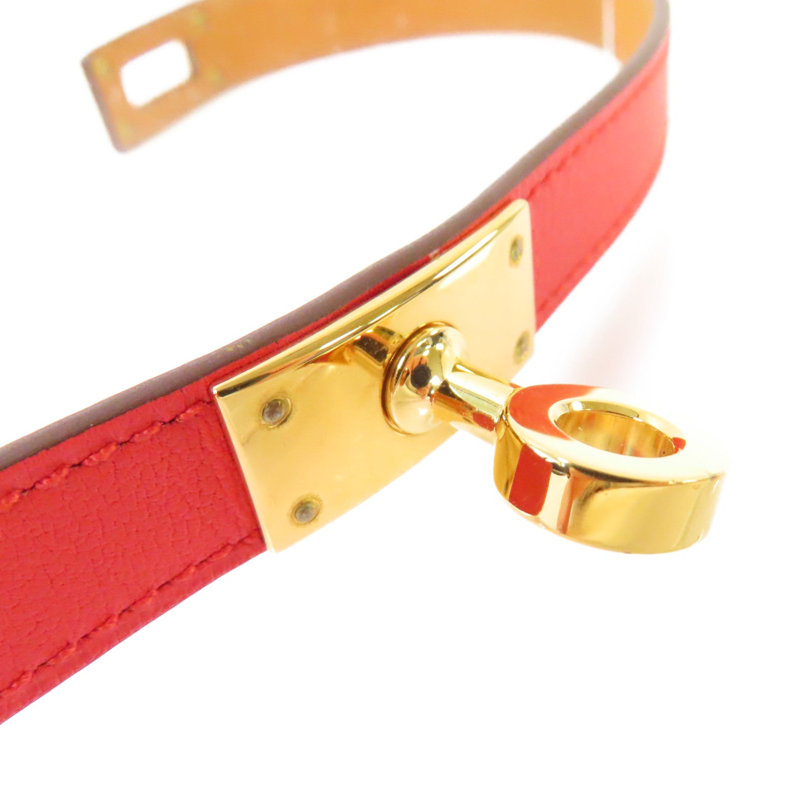 HERMES 【激減優惠】Swift皮革Kelly Double Bracelet金扣手鏈Rouge de Coeur 心紅色
