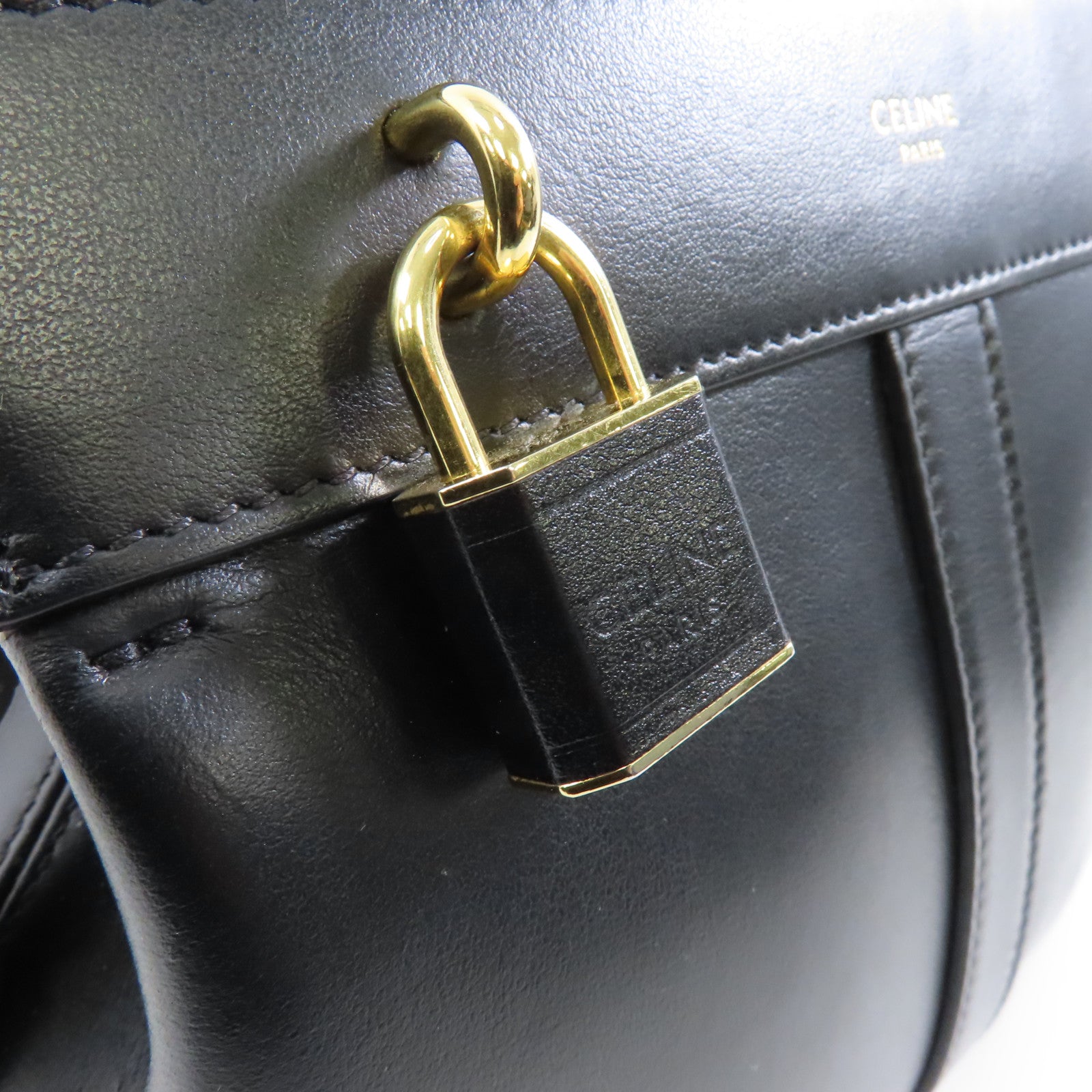 CELINE 牛皮皮革Teen Cabas金扣肩背袋黑色