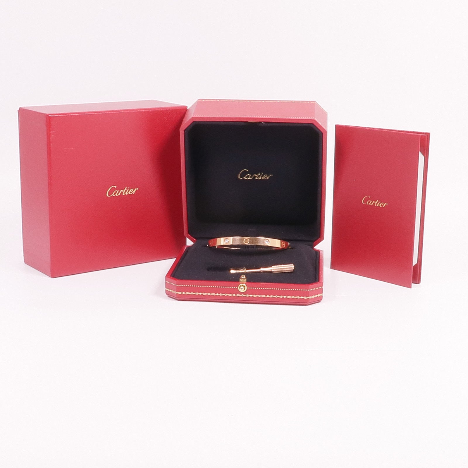 CARTIER 18K玫瑰金Love Bracelet 4 Diamonds鑽石手鐲Cartier#19