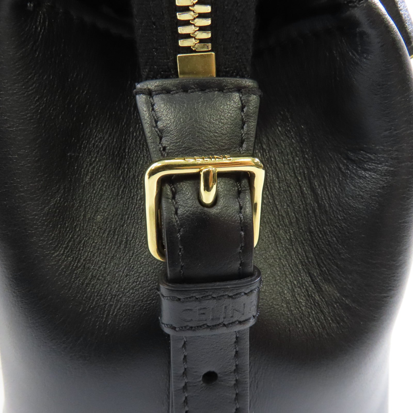 CELINE 牛皮皮革Teen Cabas金扣肩背袋黑色