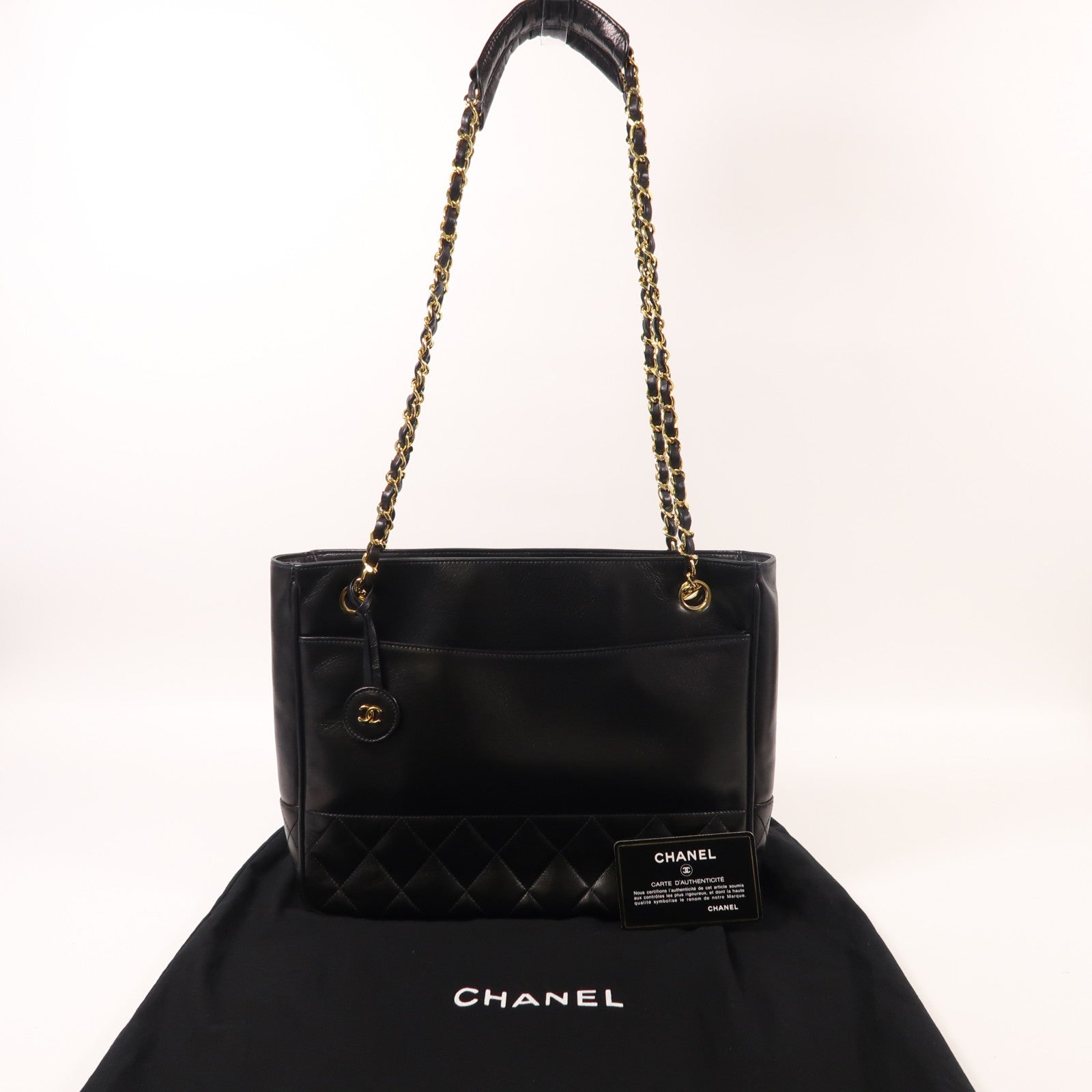 CHANEL 羊皮皮革Chain Shoulder金扣鏈帶肩背袋