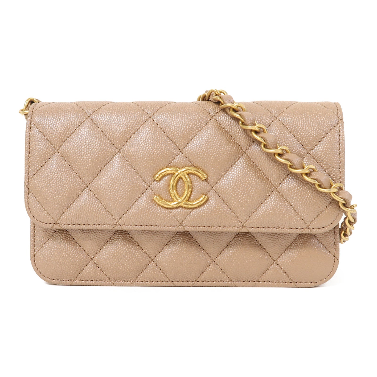 CHANEL 菱格牛皮皮革Adjustable Buckle Chain Gold金扣鏈帶肩背袋粉紅色