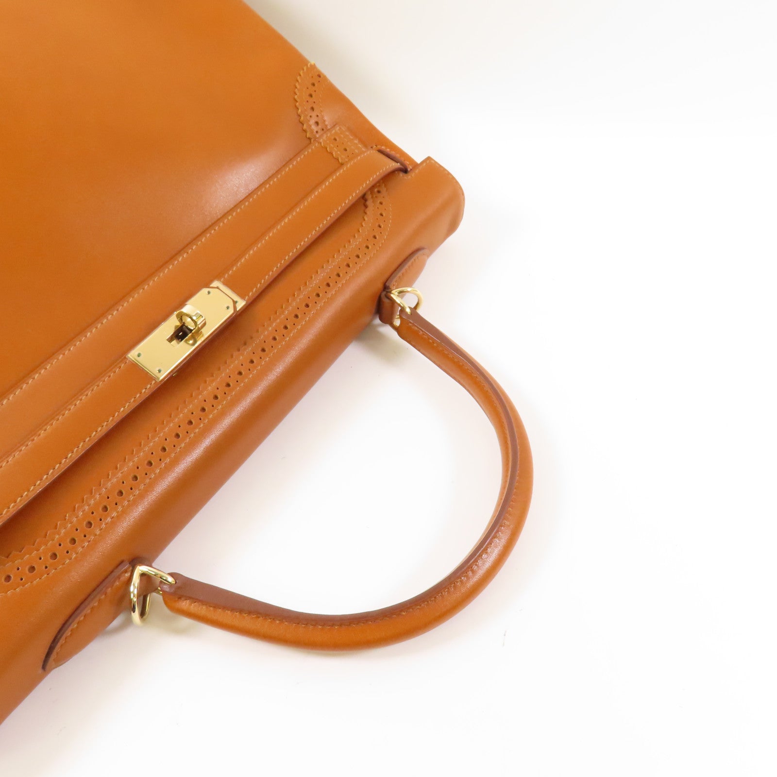 HERMES Tadelakt皮革Kelly Ghillies 35手挽肩背兩用袋34 Fauve