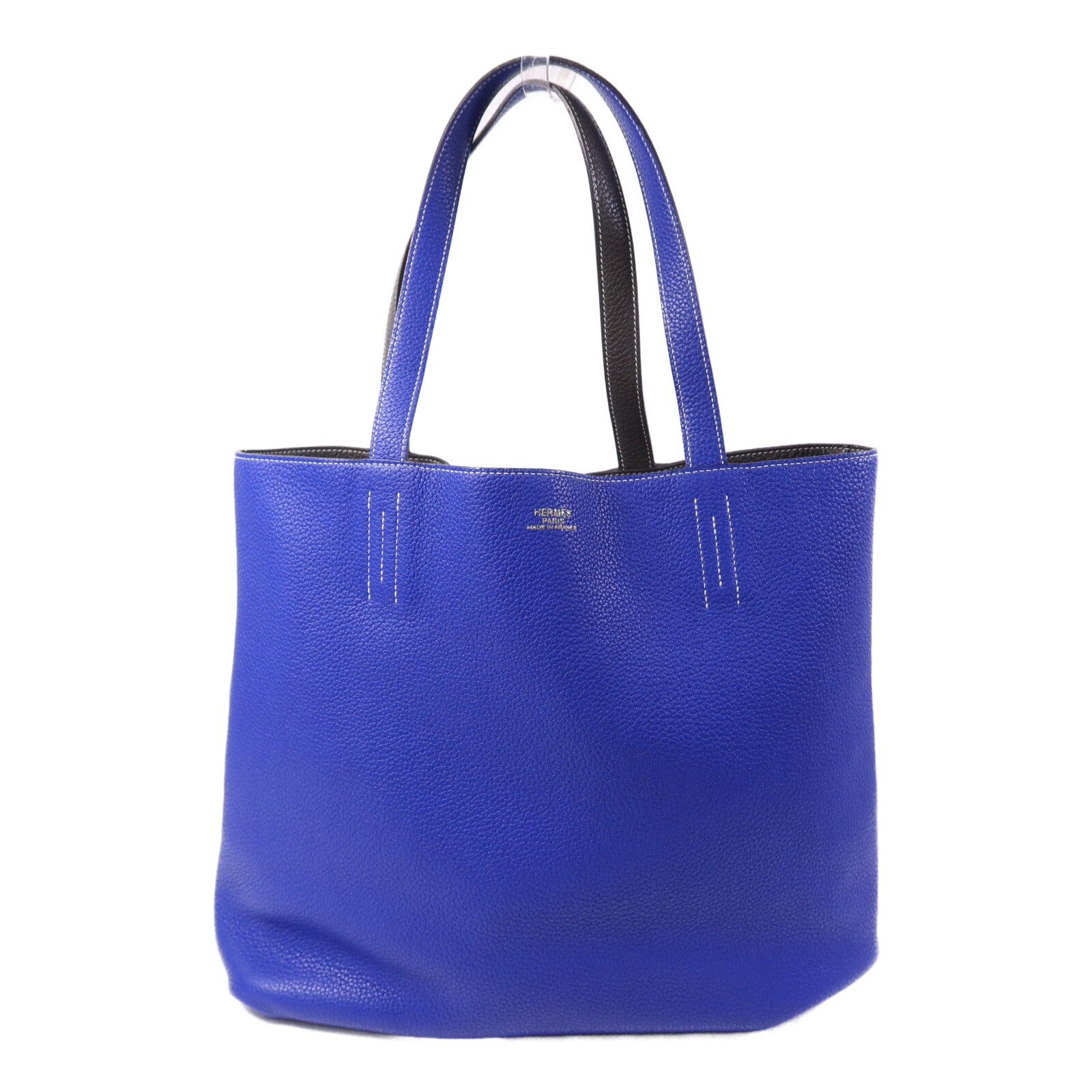 HERMES Clemence皮革Double Sens手挽袋Bleu Electrique/Etain