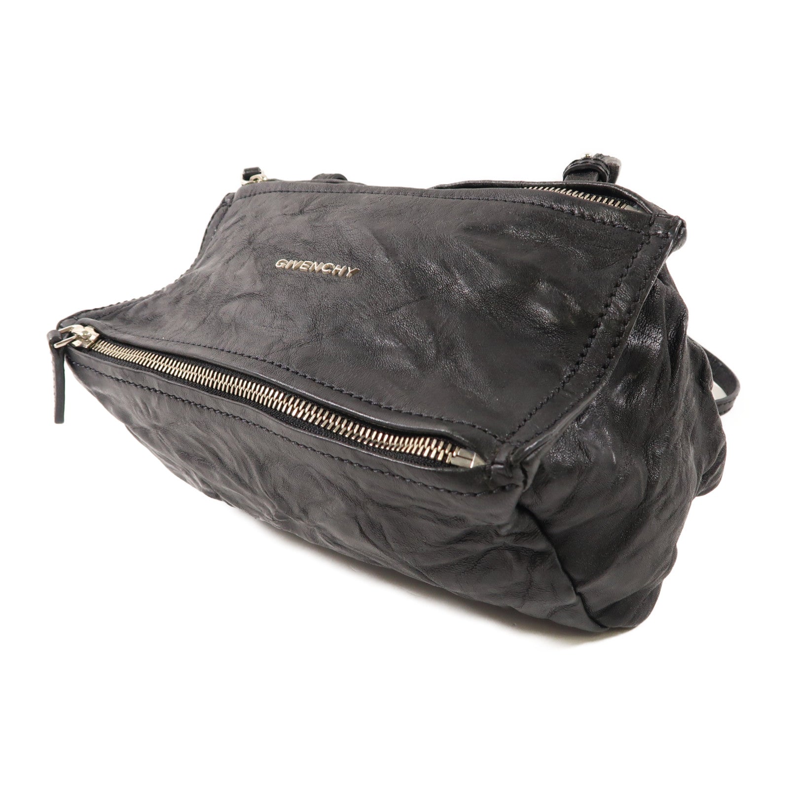 GIVENCHY 牛皮皮革Mini Pandora銀扣肩背袋黑色