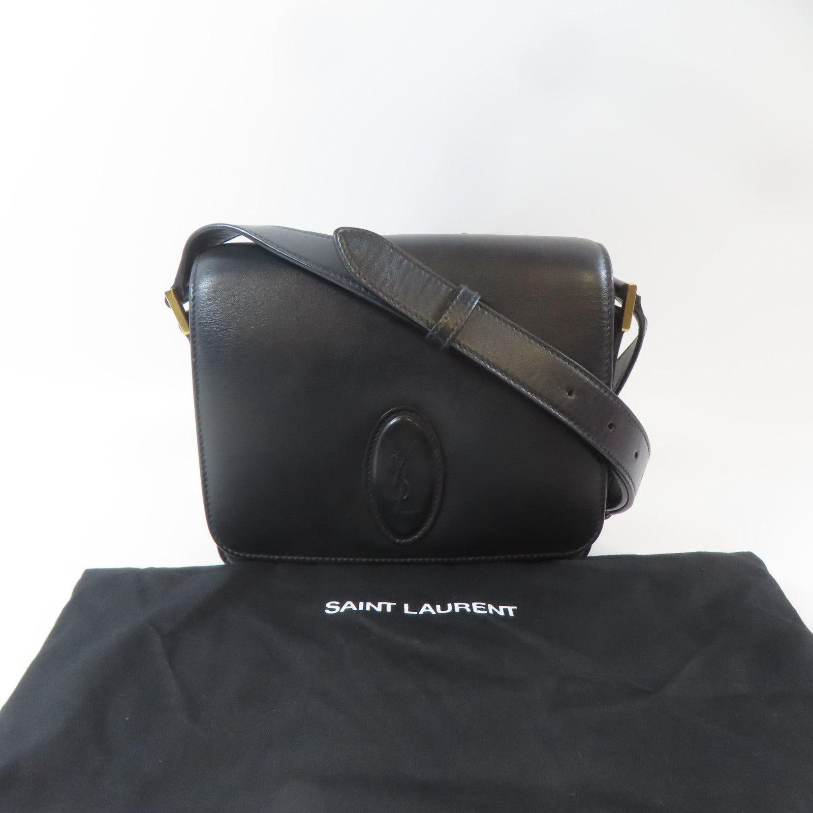 YVES SAINT LAURENT 牛皮皮革Shoulder Bag金扣肩背袋黑色