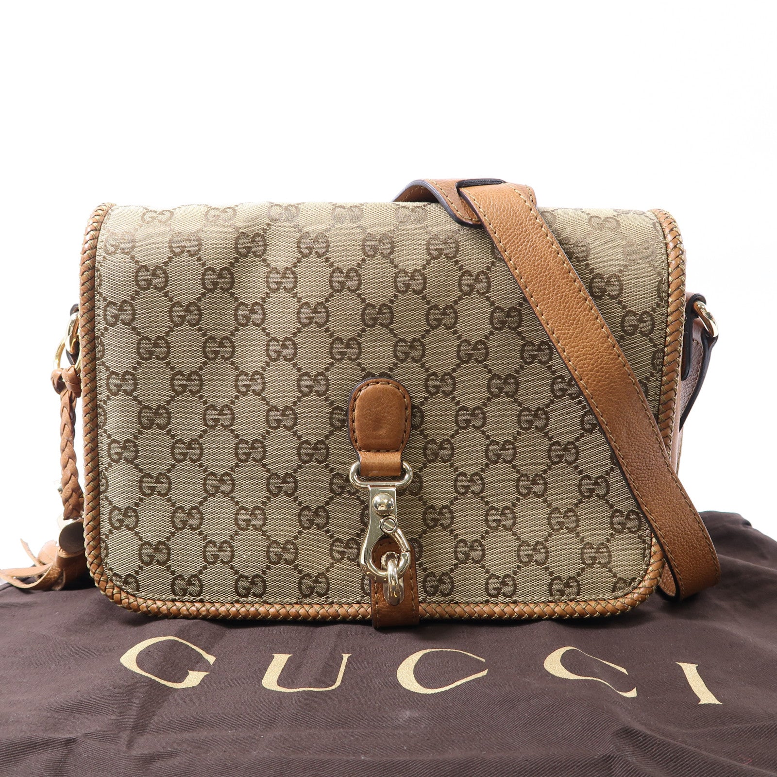 GUCCI 帆布/皮革Crossbody Bag金扣肩背袋啡色