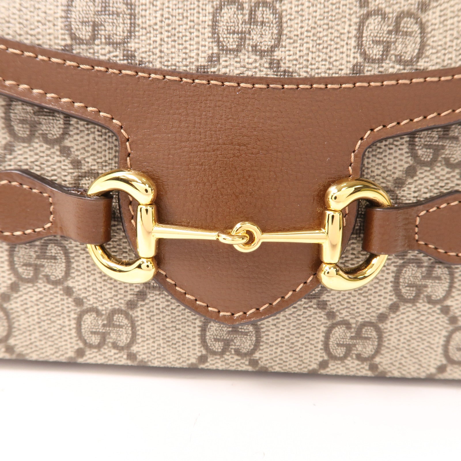 GUCCI 塗層帆布GG Supreme 1955金扣肩背袋棕色