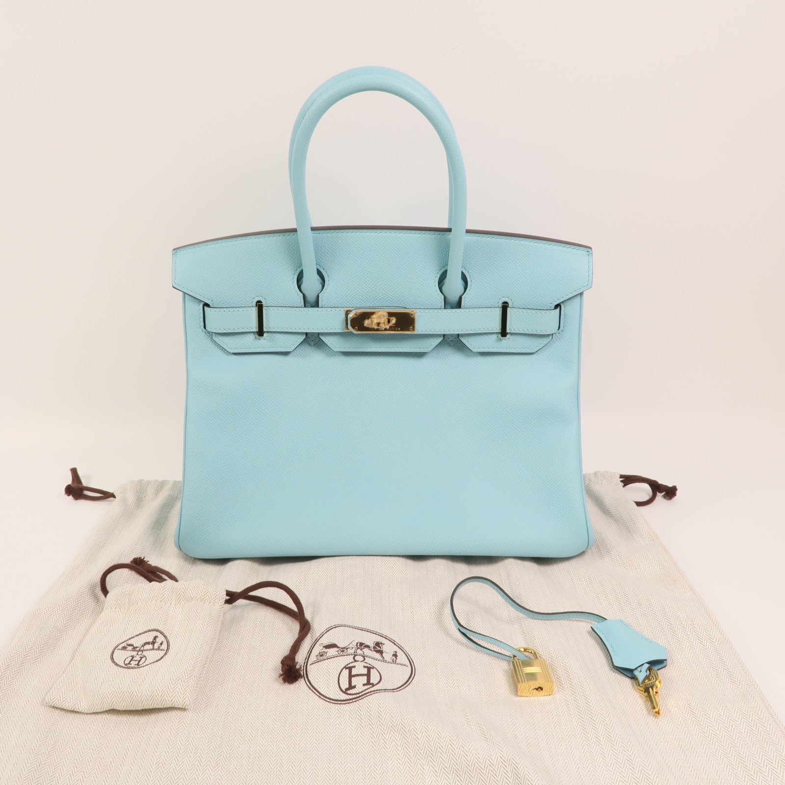 HERMES Epsom皮革Birkin 30金扣手挽袋Bleu Atoll