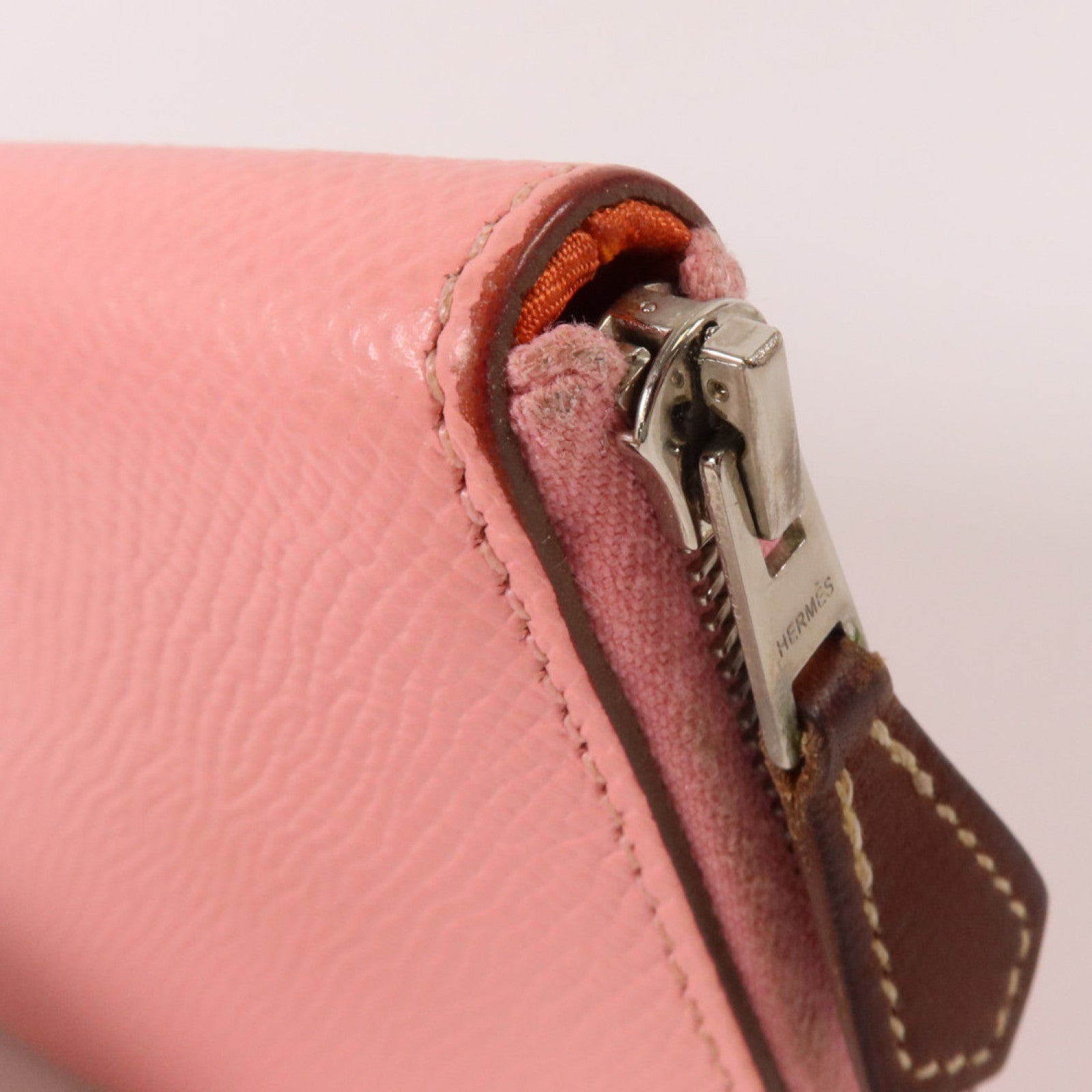 HERMES Epsom皮革Silk In Long Wallet銀扣長錢包Rose Azalee