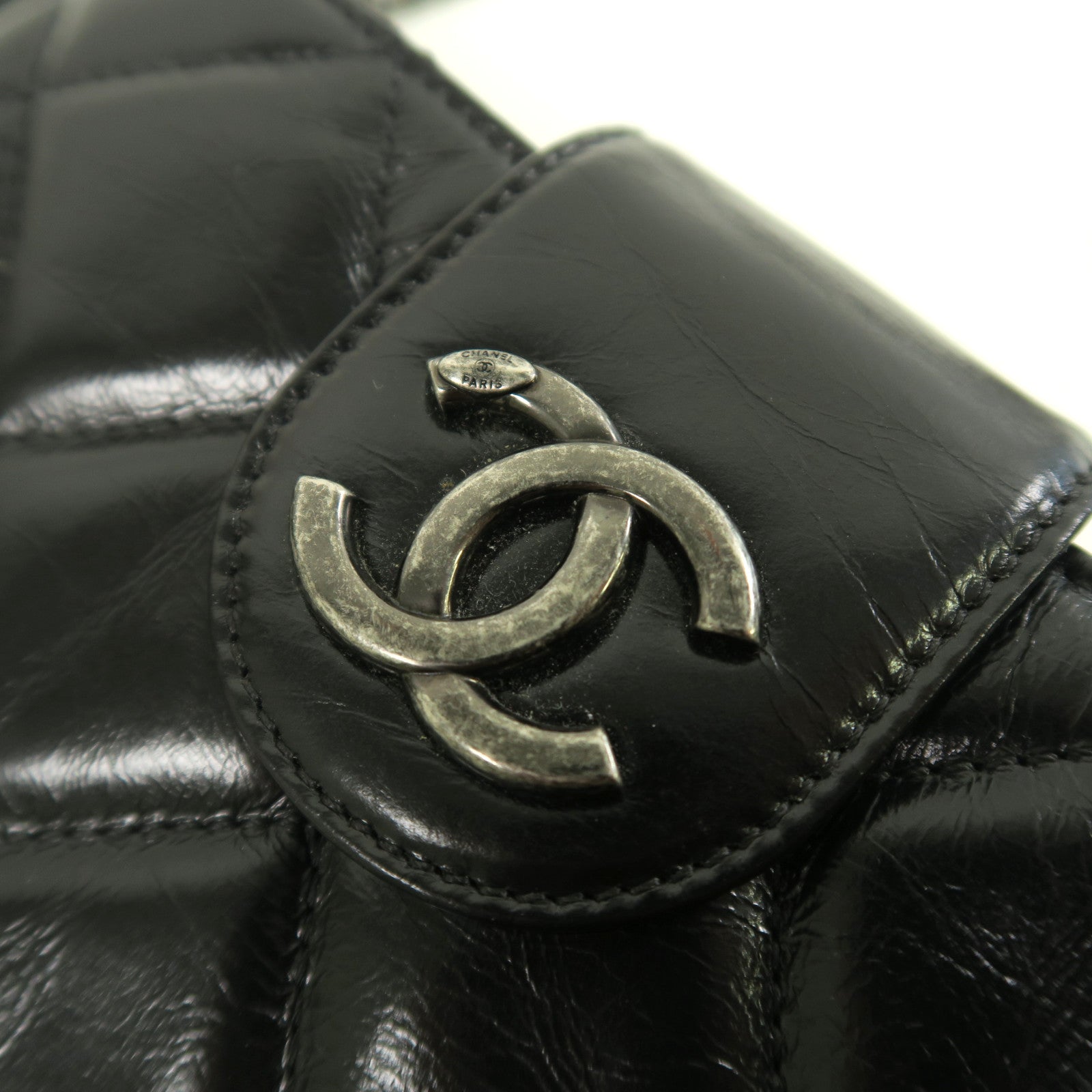 CHANEL 【激減優惠】菱格牛皮皮革Shoulder Bag銀扣鏈帶肩背袋黑色