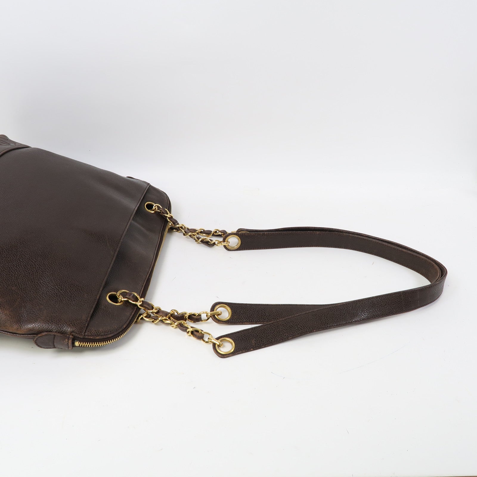 CHANEL Caviar皮革Shoulder Bag金扣肩背袋啡色