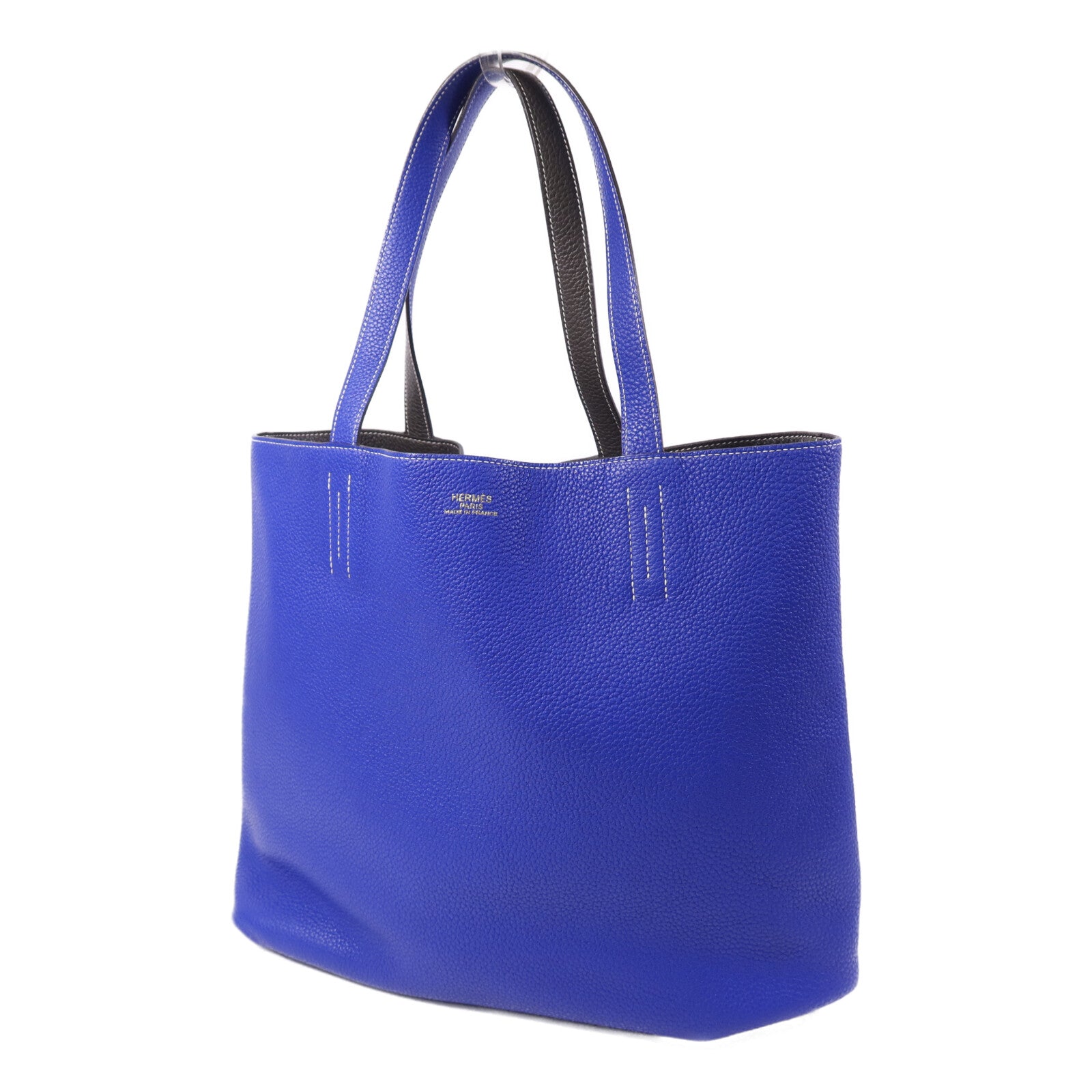 HERMES Clemence皮革Double Sens手挽袋Bleu Electrique/Etain