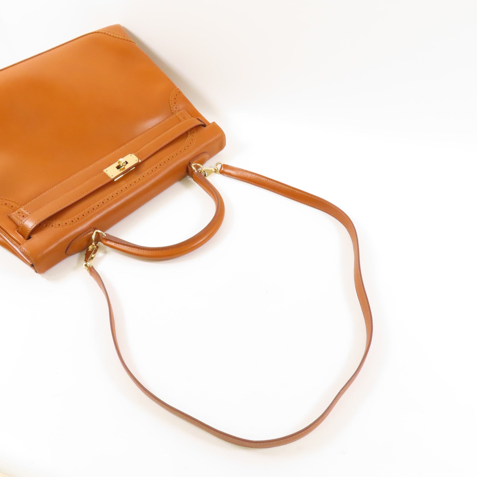 HERMES Tadelakt皮革Kelly Ghillies 35手挽肩背兩用袋34 Fauve