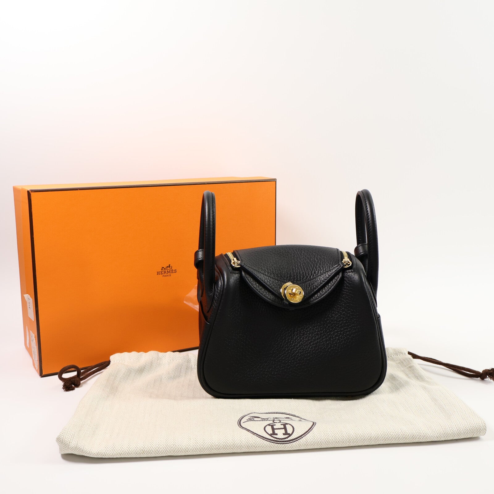 HERMES Clemence皮革Mini Lindy肩背袋Noir