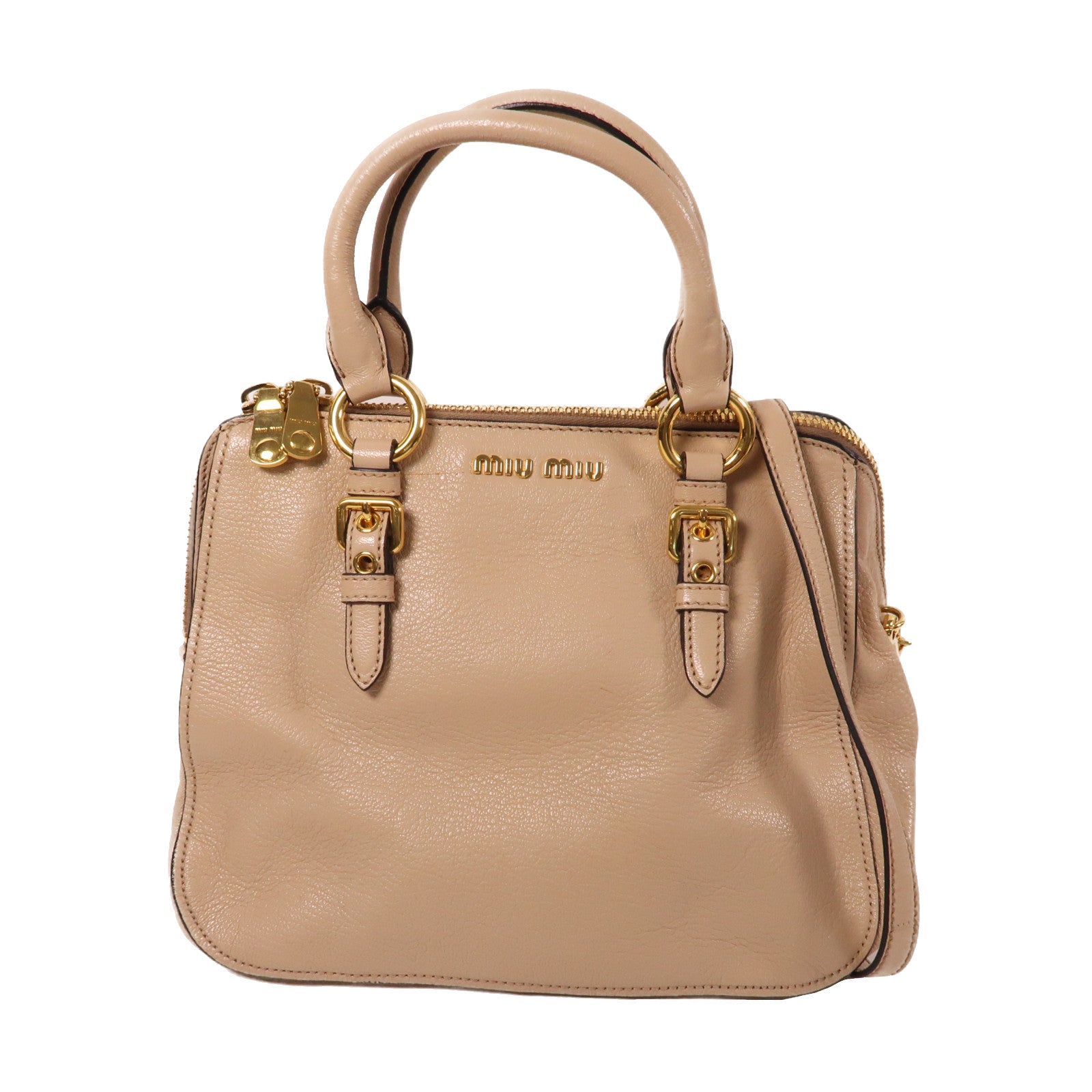 Miu Miu 牛皮皮革2 Way Shoulder Bag金扣手挽肩背兩用袋米色