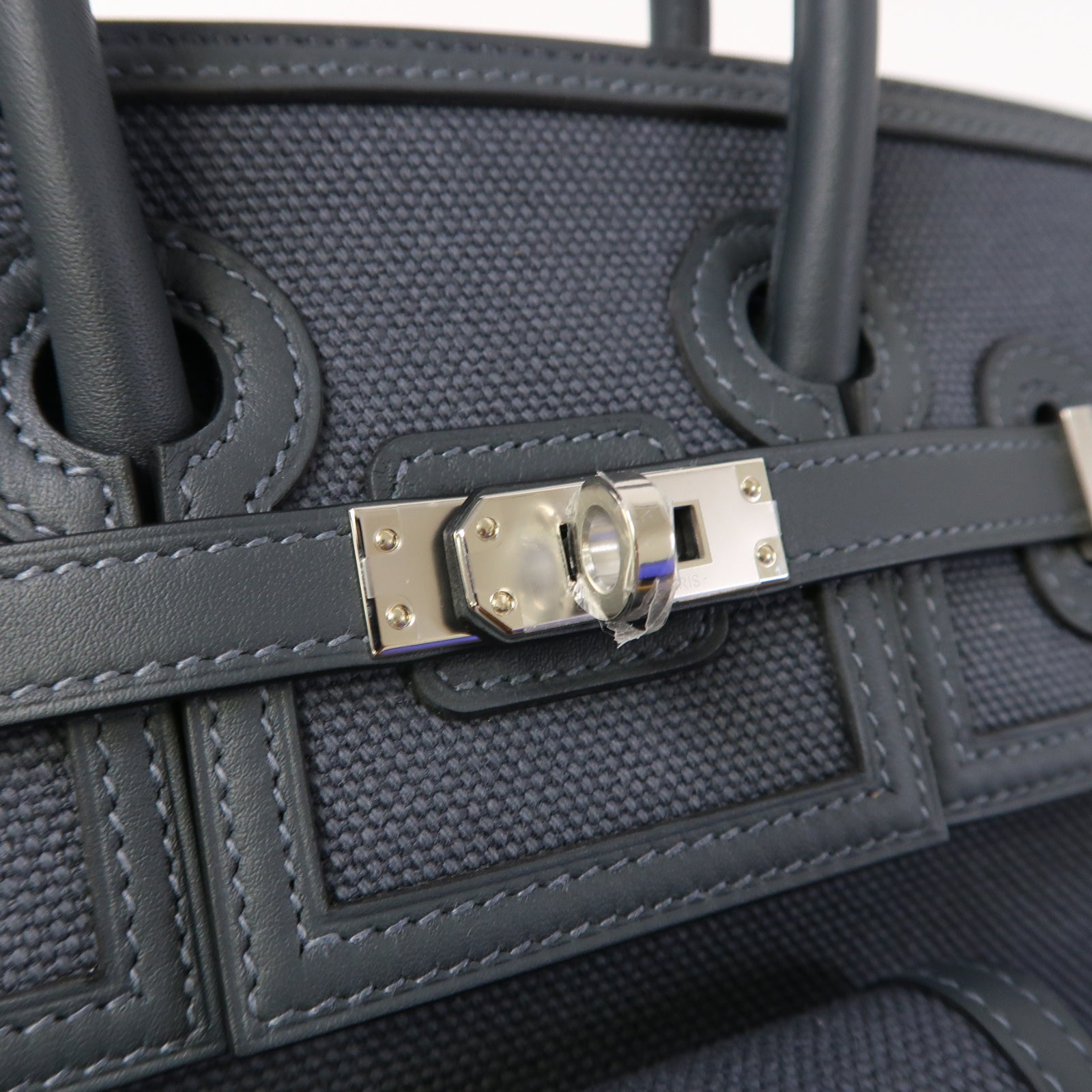 HERMES 帆布Birkin 25銀扣手挽袋霧霾灰色