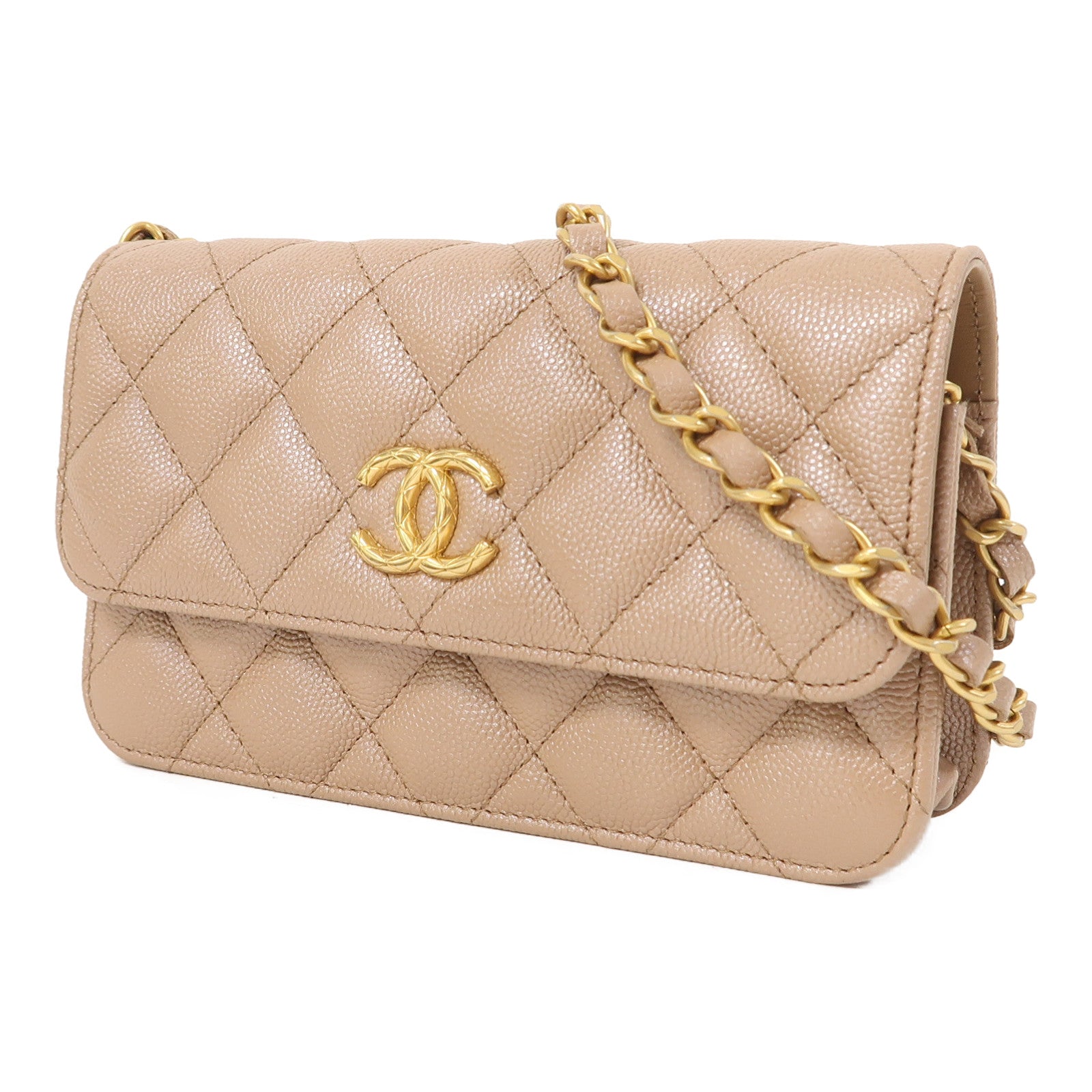 CHANEL 菱格牛皮皮革Adjustable Buckle Chain Gold金扣鏈帶肩背袋粉紅色