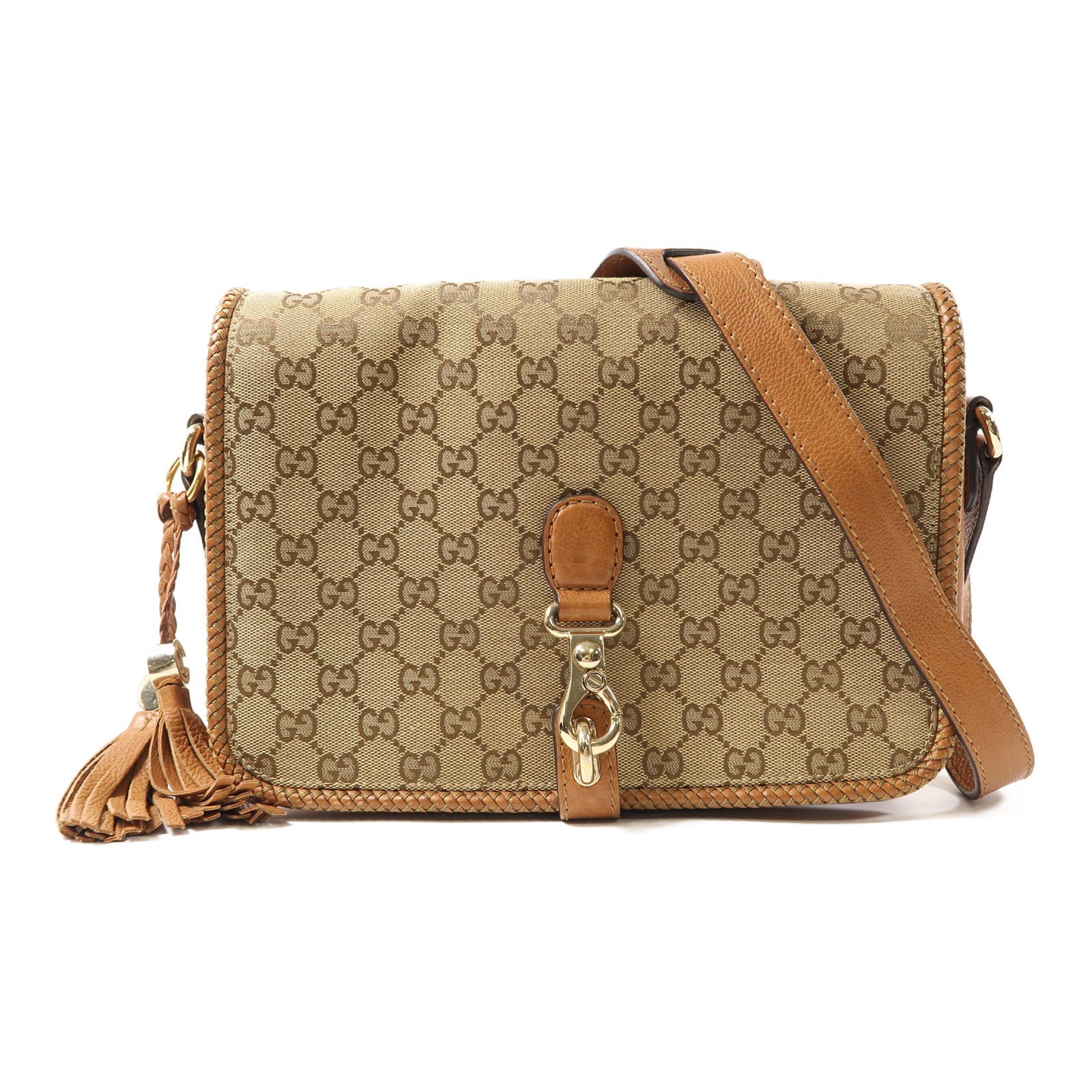 GUCCI 帆布/皮革Crossbody Bag金扣肩背袋啡色