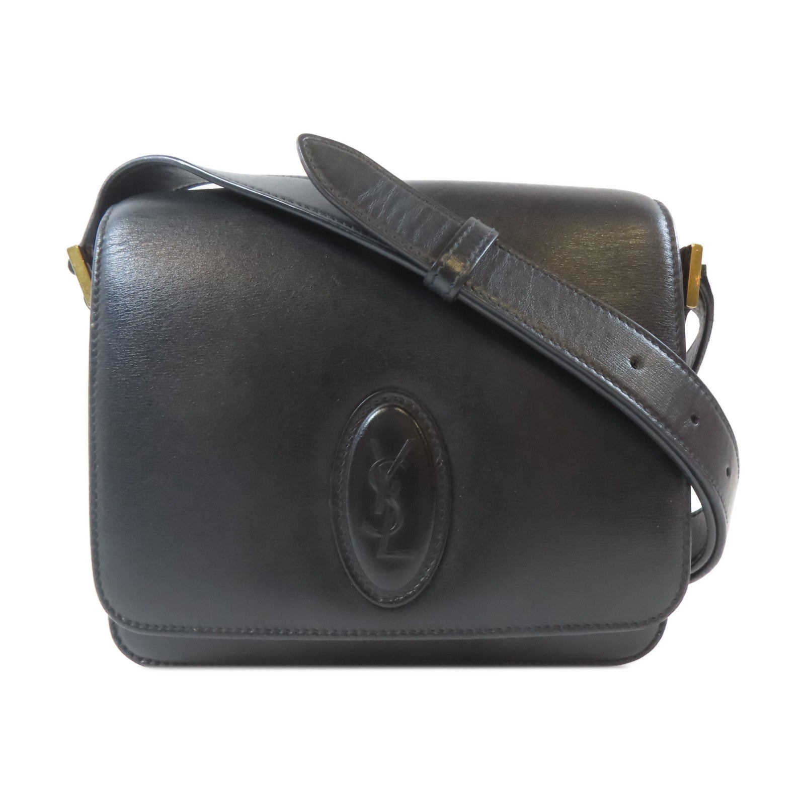 YVES SAINT LAURENT 牛皮皮革Shoulder Bag金扣肩背袋黑色