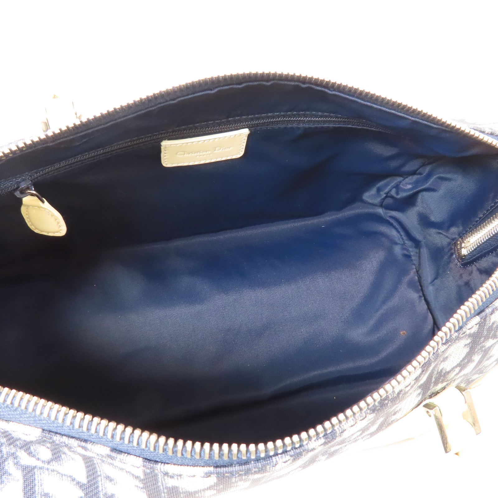 Dior 塗層帆布Hand Bag銀扣手挽袋藍色/白色