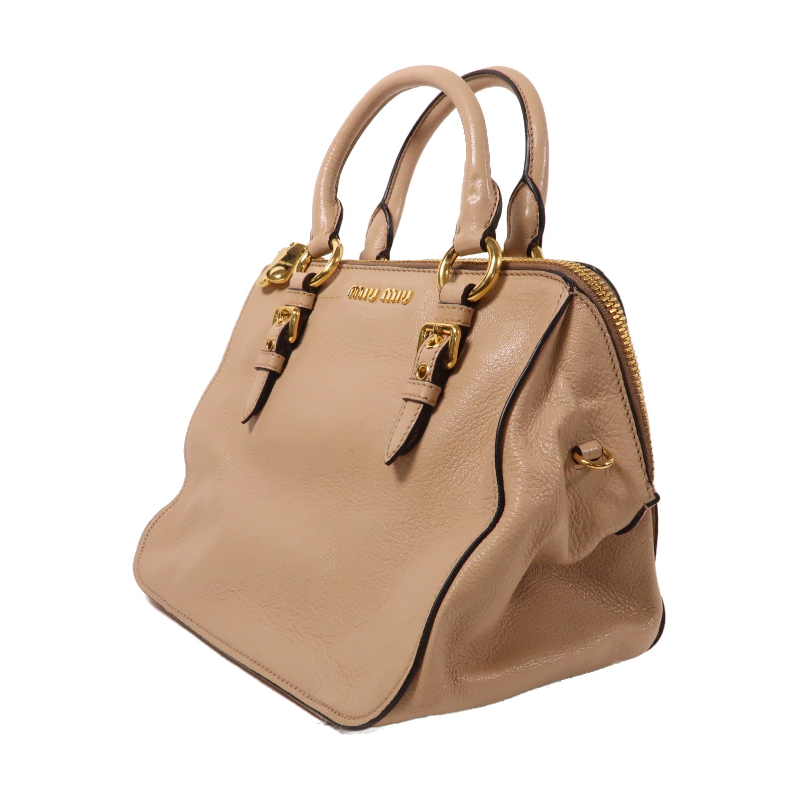 Miu Miu 牛皮皮革2 Way Shoulder Bag金扣手挽肩背兩用袋米色