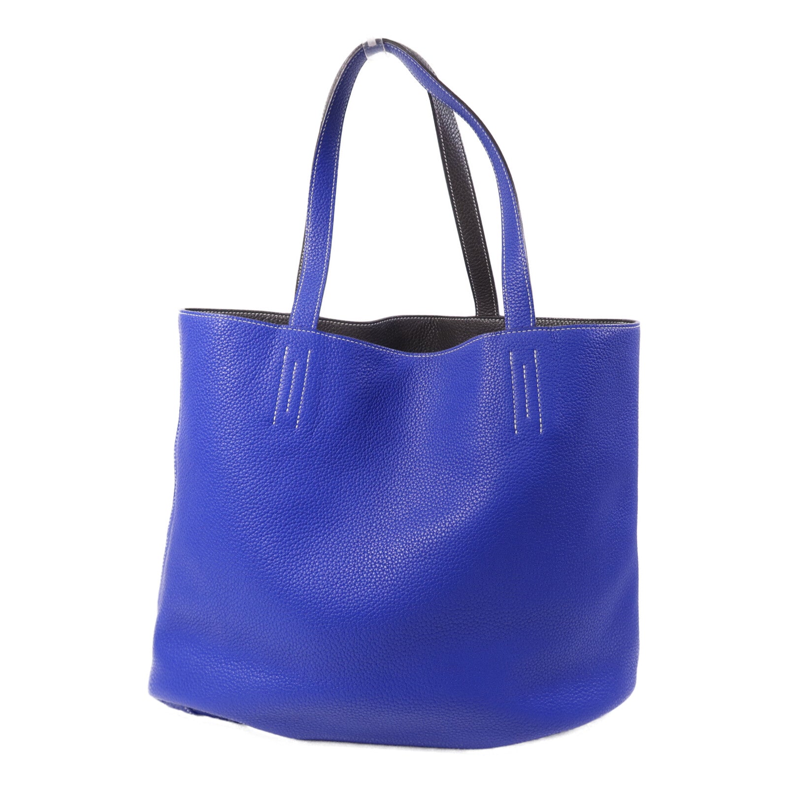 HERMES Clemence皮革Double Sens手挽袋Bleu Electrique/Etain