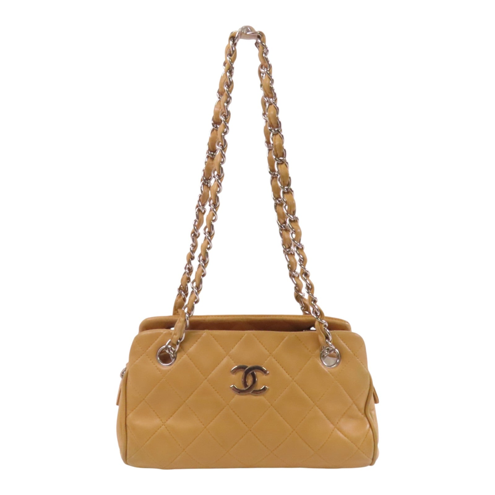 CHANEL 牛皮皮革Chain Shoulder銀扣鏈帶肩背袋