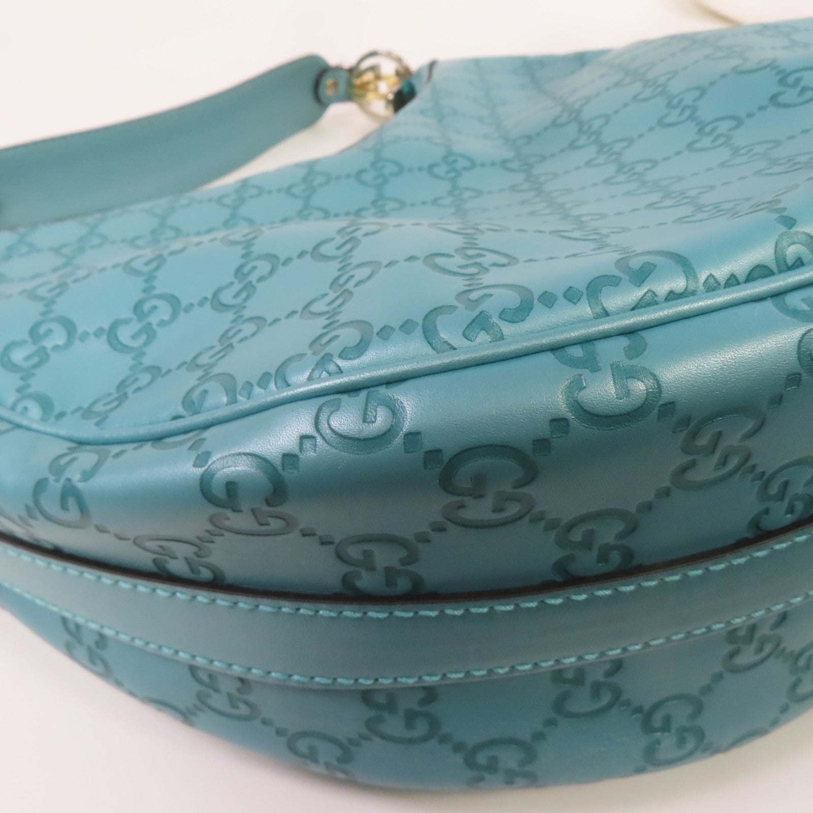GUCCI 牛皮皮革GG Twins Bag金扣手挽肩背兩用袋藍綠色