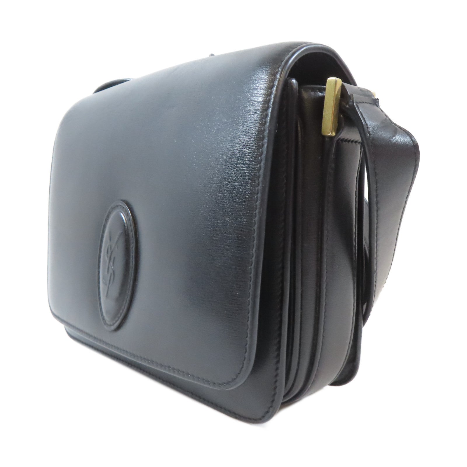 YVES SAINT LAURENT 牛皮皮革Shoulder Bag金扣肩背袋黑色