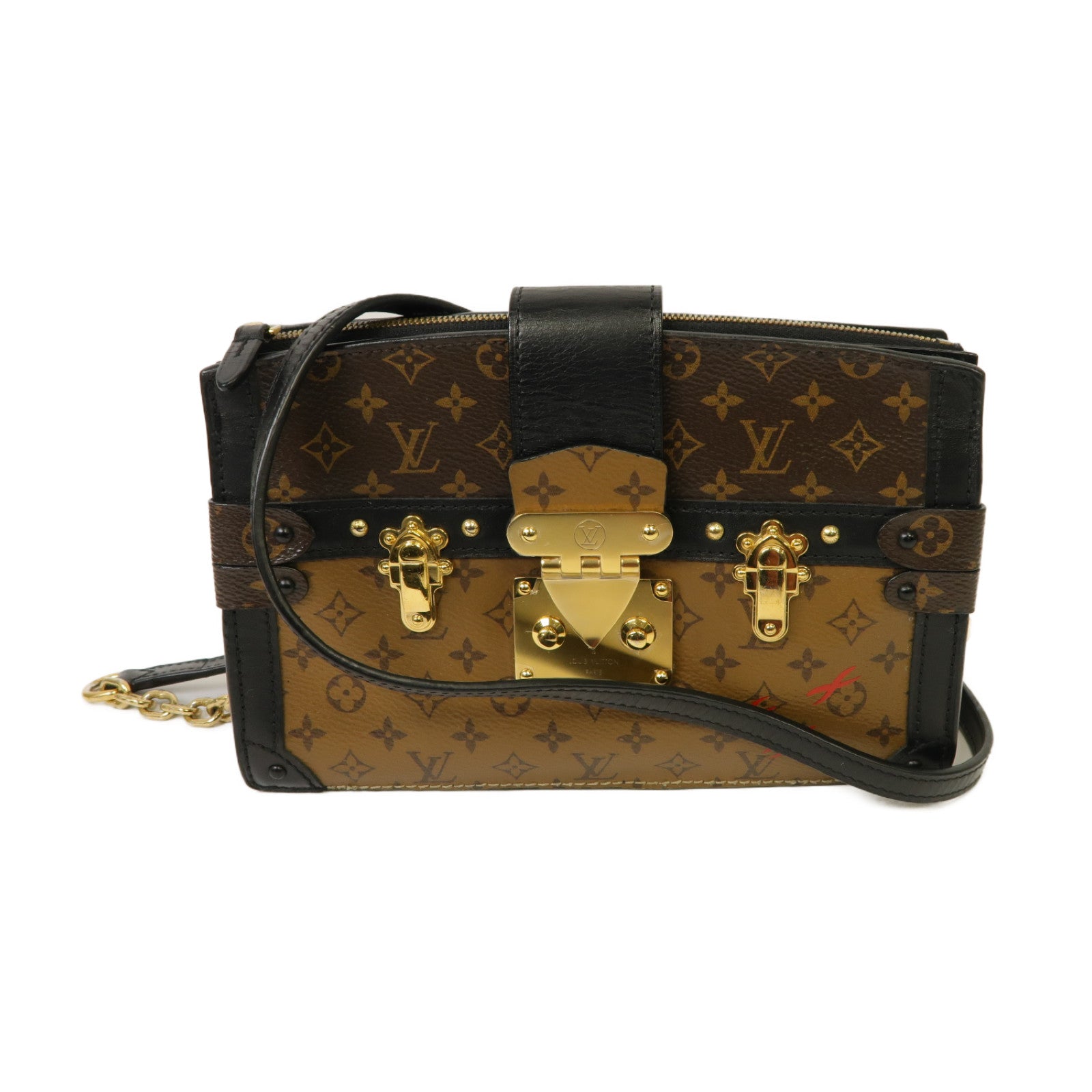 LOUIS VUITTON 【激減優惠】Monogram Reverse Trunk Clutch金扣肩背袋啡色/黑色