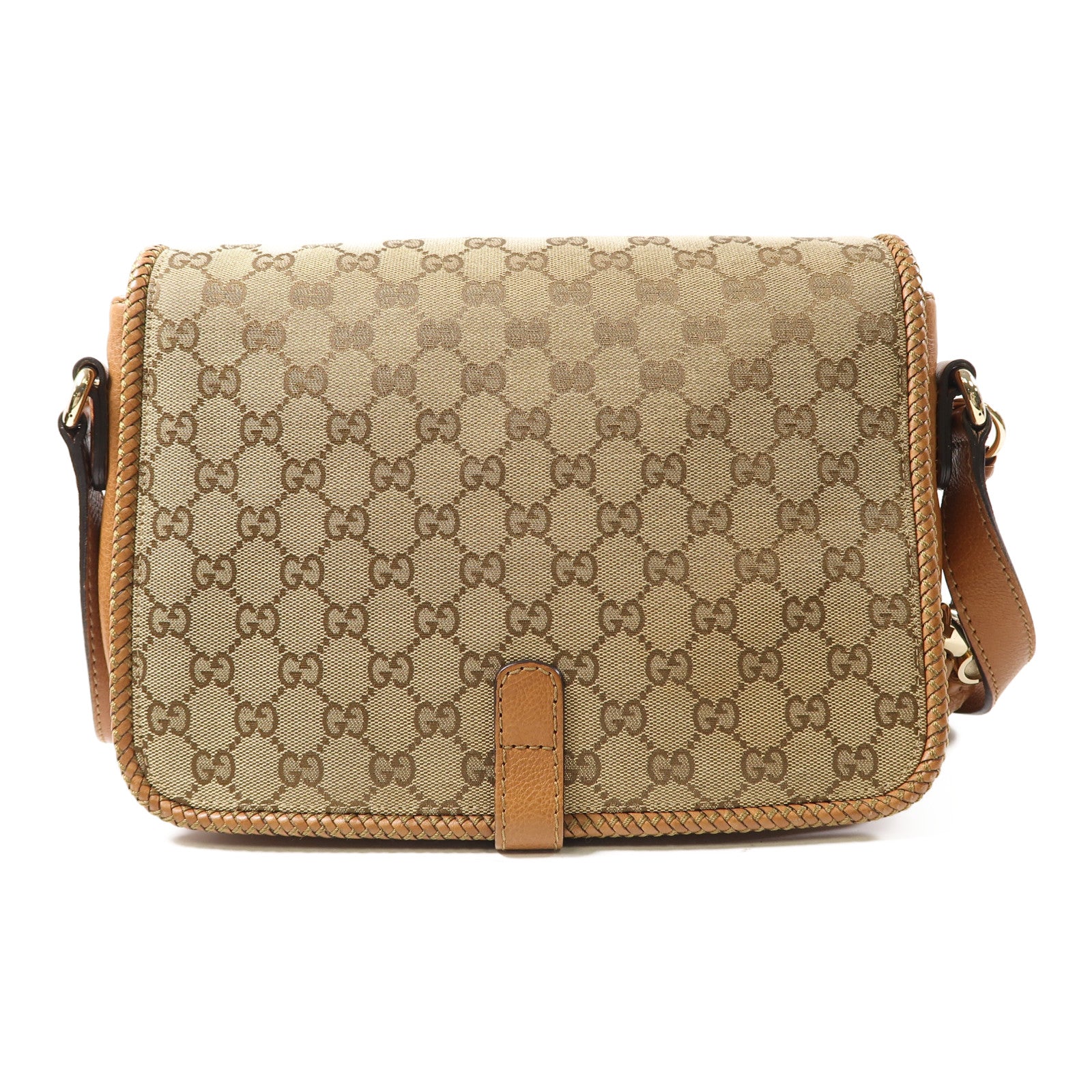 GUCCI 帆布/皮革Crossbody Bag金扣肩背袋啡色
