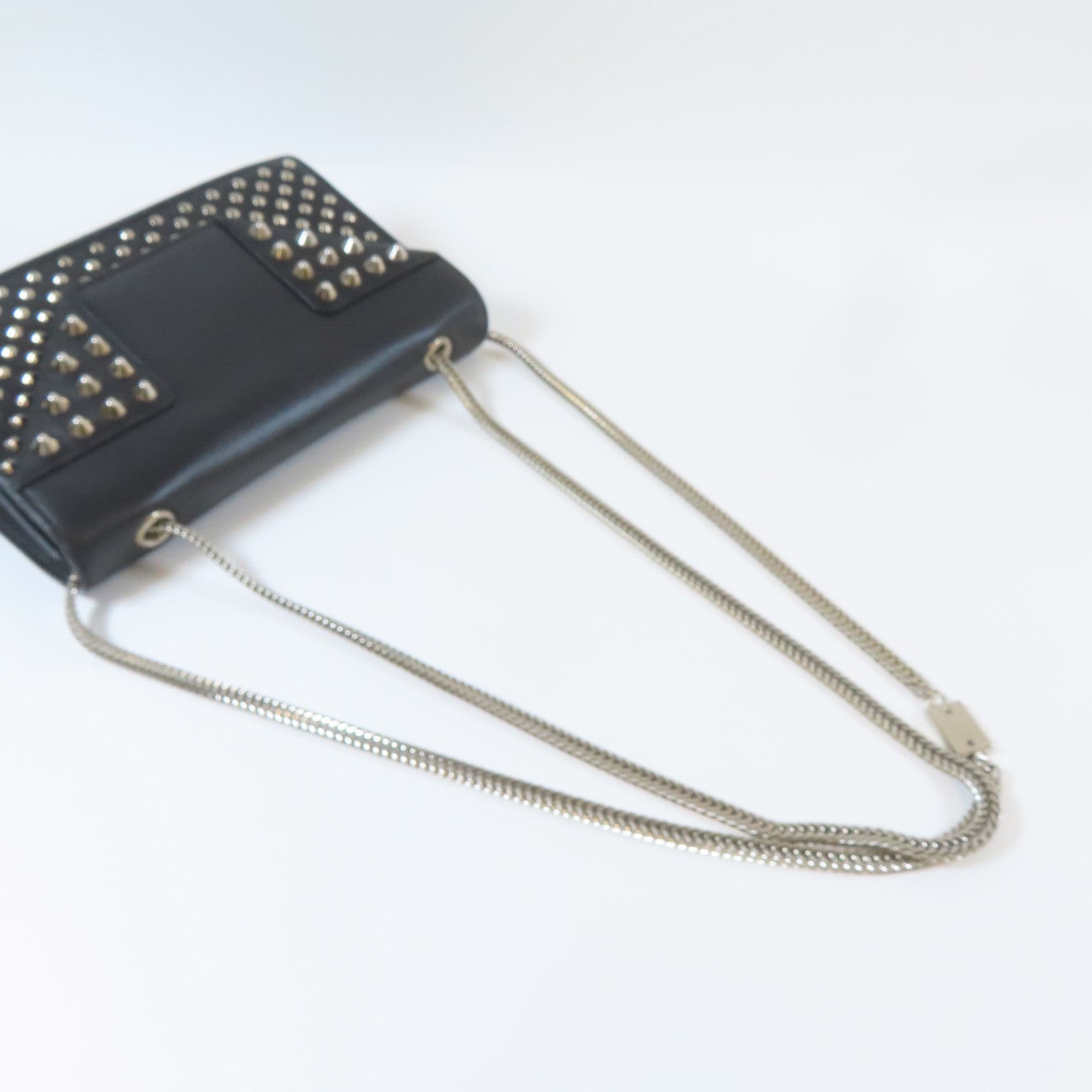 SAINT LAURENT 【激減優惠】牛皮皮革Shoulder Bag銀扣鏈帶肩背袋黑色