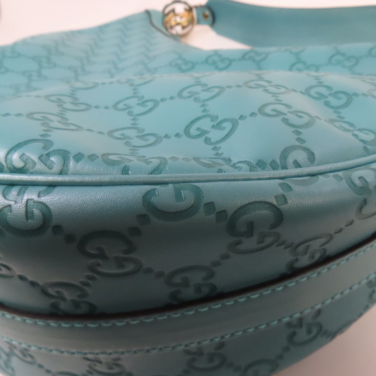 GUCCI 牛皮皮革GG Twins Bag金扣手挽肩背兩用袋藍綠色