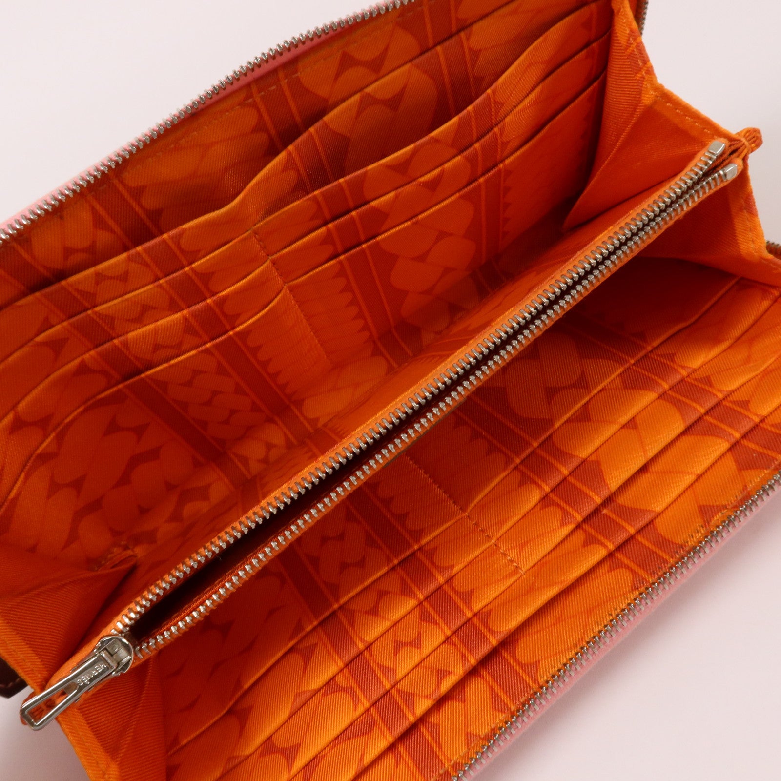 HERMES Epsom皮革Silk In Long Wallet銀扣長錢包Rose Azalee