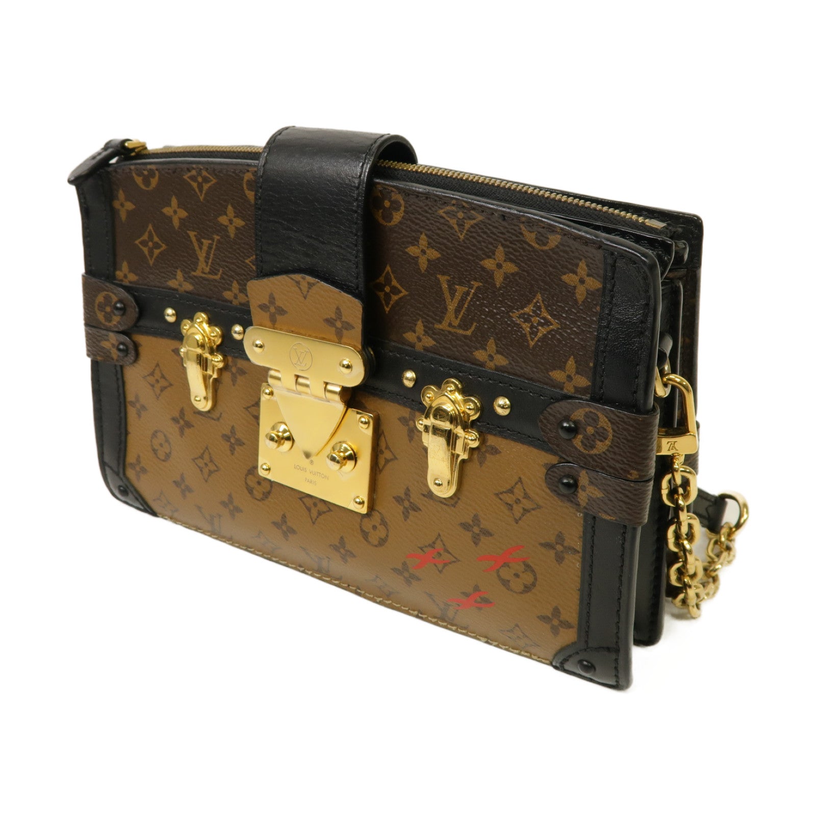 LOUIS VUITTON 【激減優惠】Monogram Reverse Trunk Clutch金扣肩背袋啡色/黑色