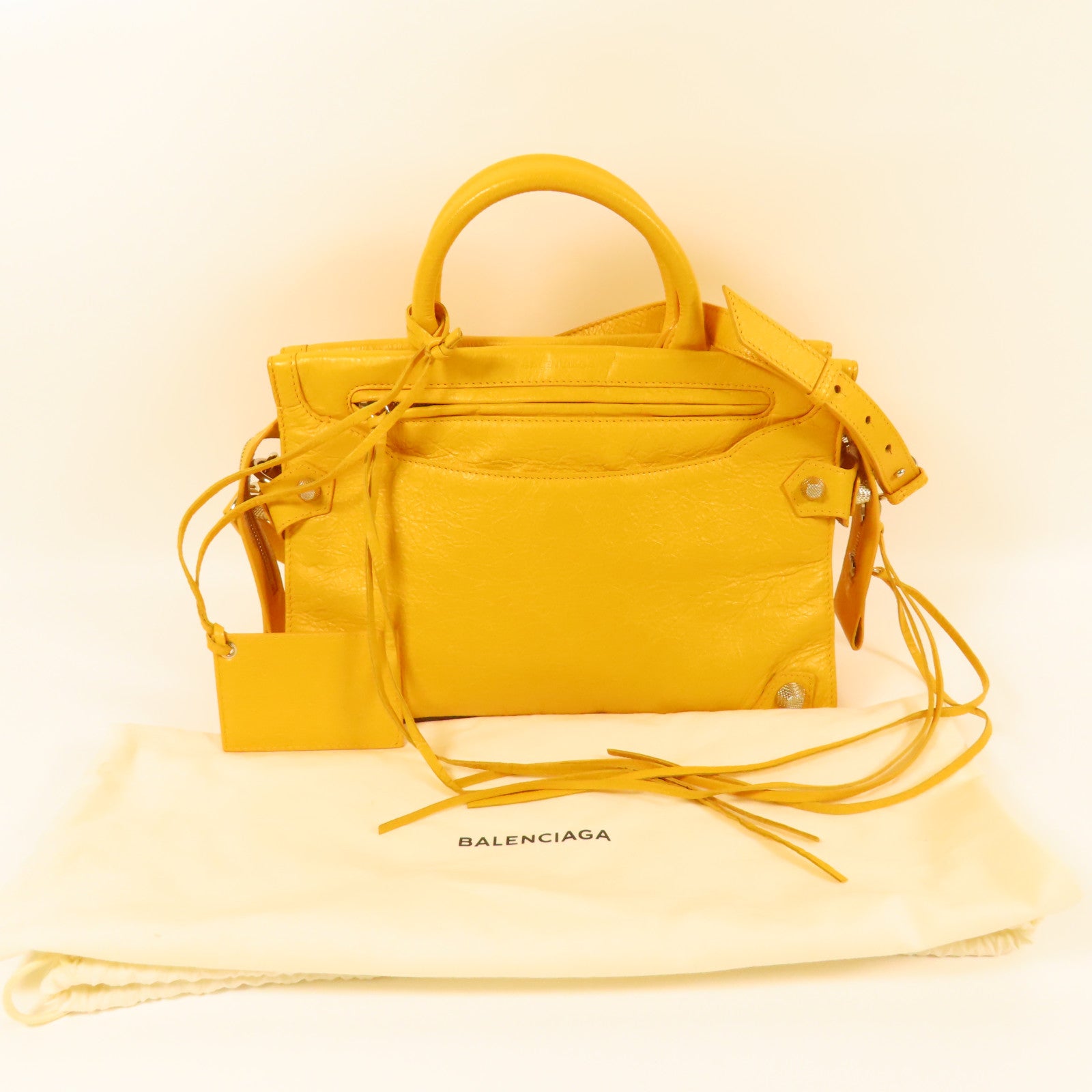 BALENCIAGA SHW Mute City 2Way Shoulder Hand Bag Calfskin Leather Yellow