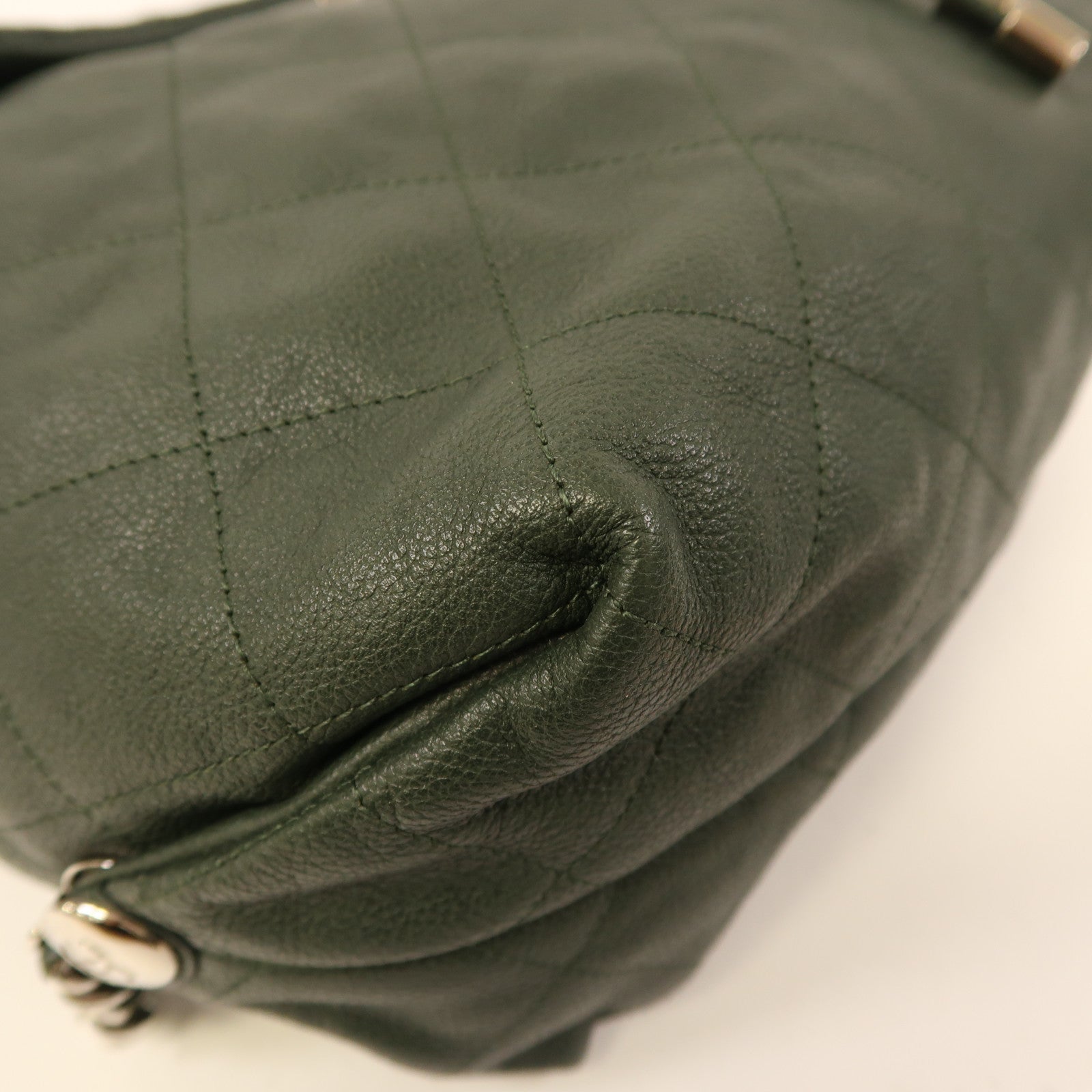 CHANEL 牛皮皮革Backpack銀扣背包綠色