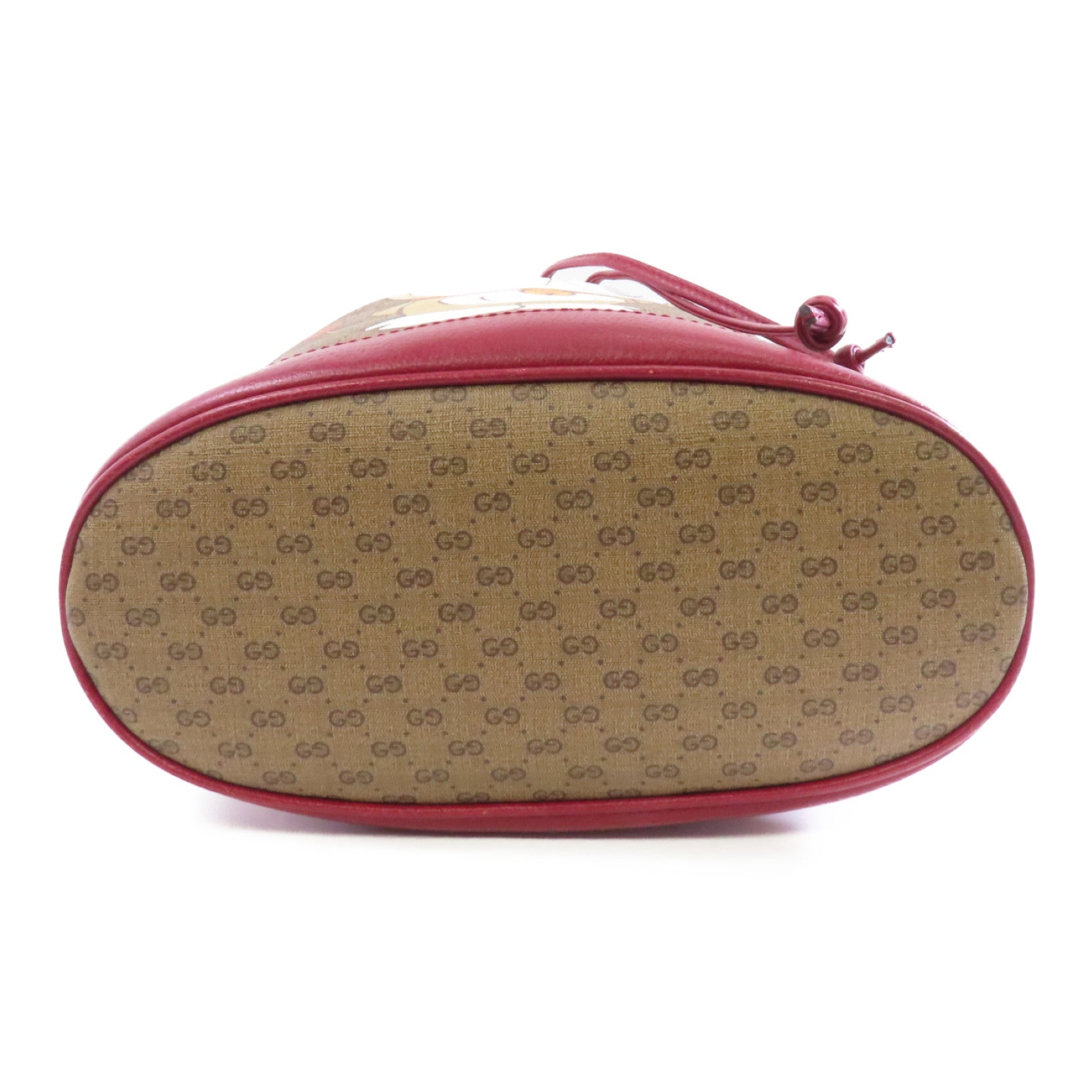 GUCCI 塗層帆布Bucket Bag金扣肩背袋棕色/紅色