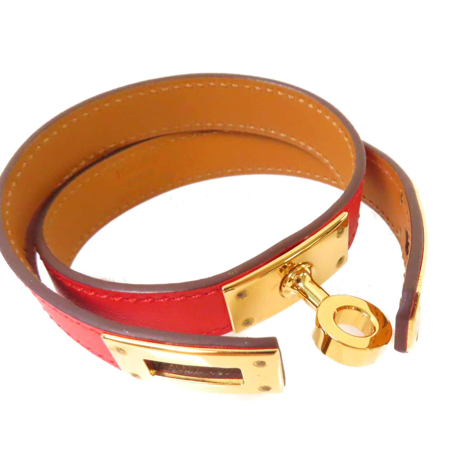 HERMES 【激減優惠】Swift皮革Kelly Double Bracelet金扣手鏈Rouge de Coeur 心紅色