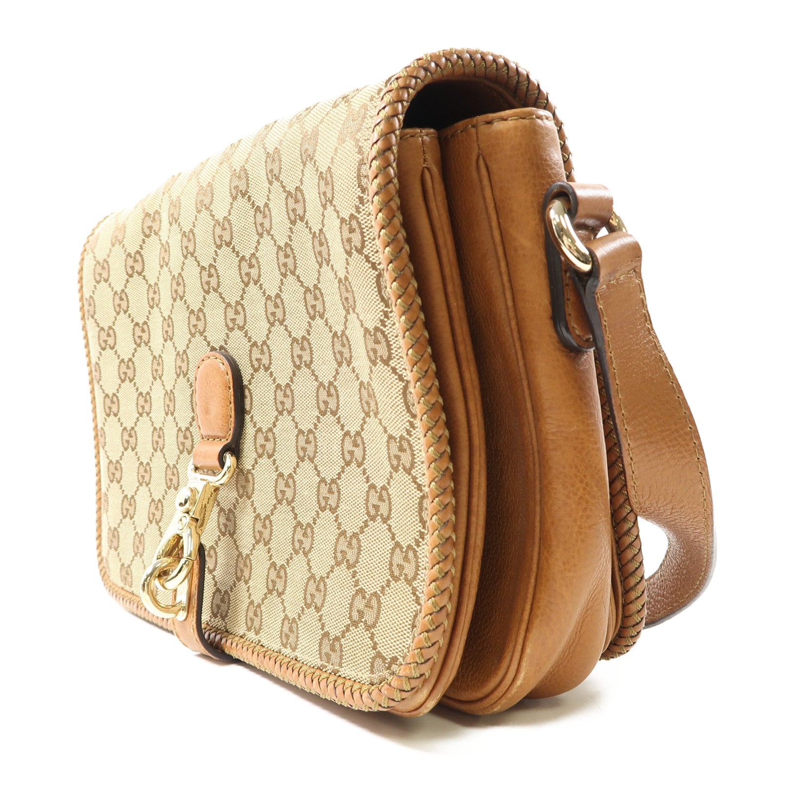 GUCCI 帆布/皮革Crossbody Bag金扣肩背袋啡色