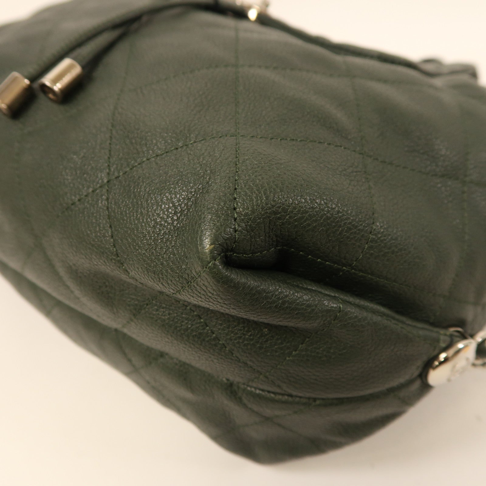 CHANEL 牛皮皮革Backpack銀扣背包綠色